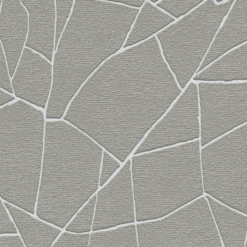             Grafische 3D Vliestapete mit Naturmuster – Grau, Weiß
        