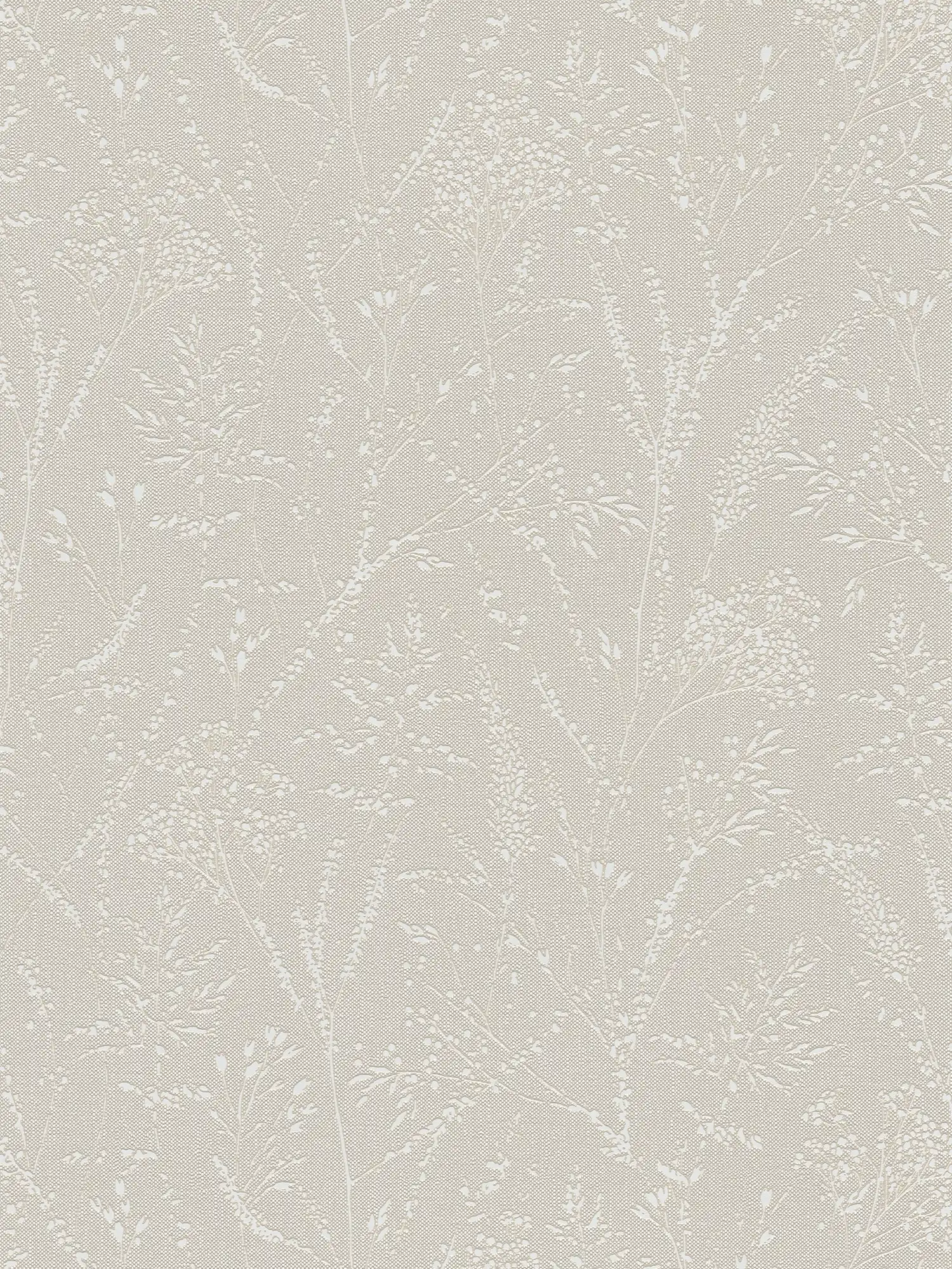 Glitzernde Vliestapete mit filigranen Ranken und Blättern – Braun, Beige, Weiß
