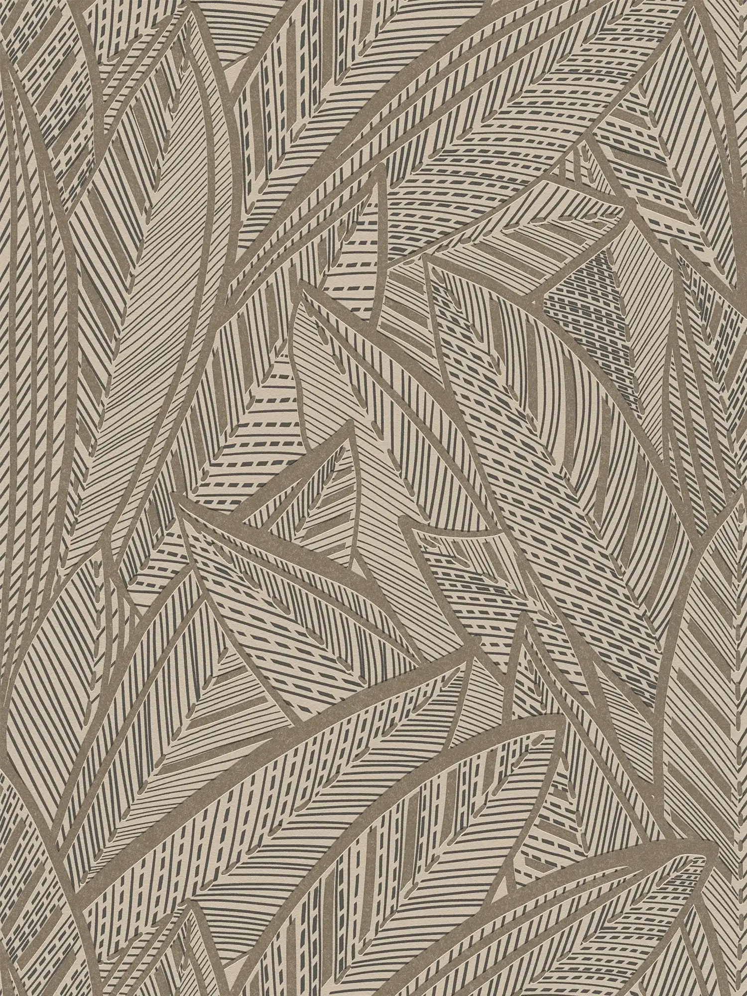 Dschungel Vliestapete mit Palmenblättern und leichten Glanzeffekten – Metallic, Schwarz
