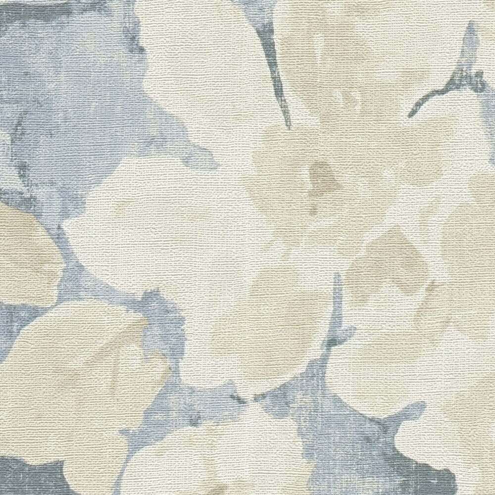             Blumen-Vliestapete im Aquarell- und Vintagelook – Blau, Beige, Creme
        