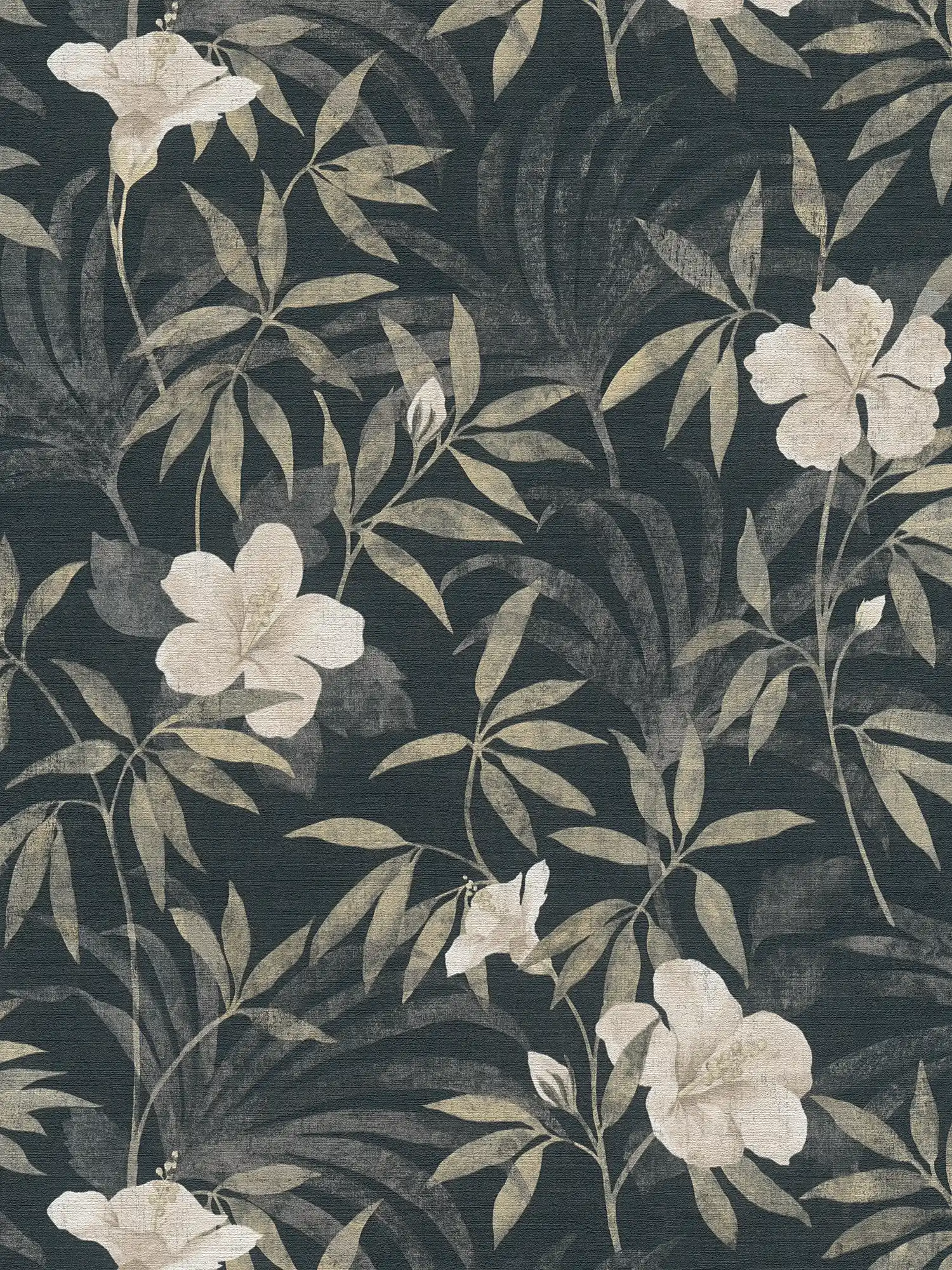 Dschungel Tapete Retro Muster mit tropischem Design – Braun, Grau, Schwarz

