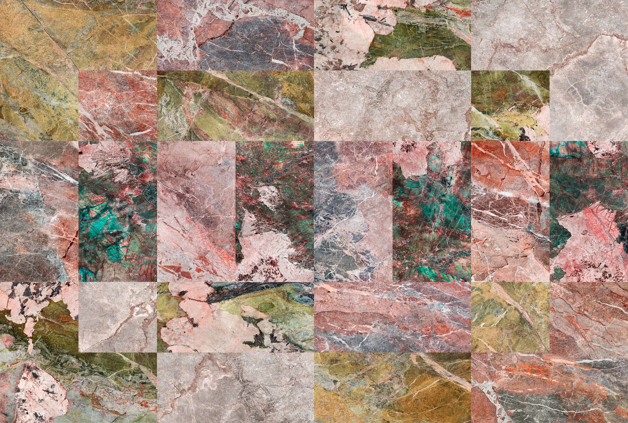             Fototapete »mixed marble« - Marmor Patchwork Design – Bunt | Glattes, leicht perlmutt-schimmerndes Vlies
        