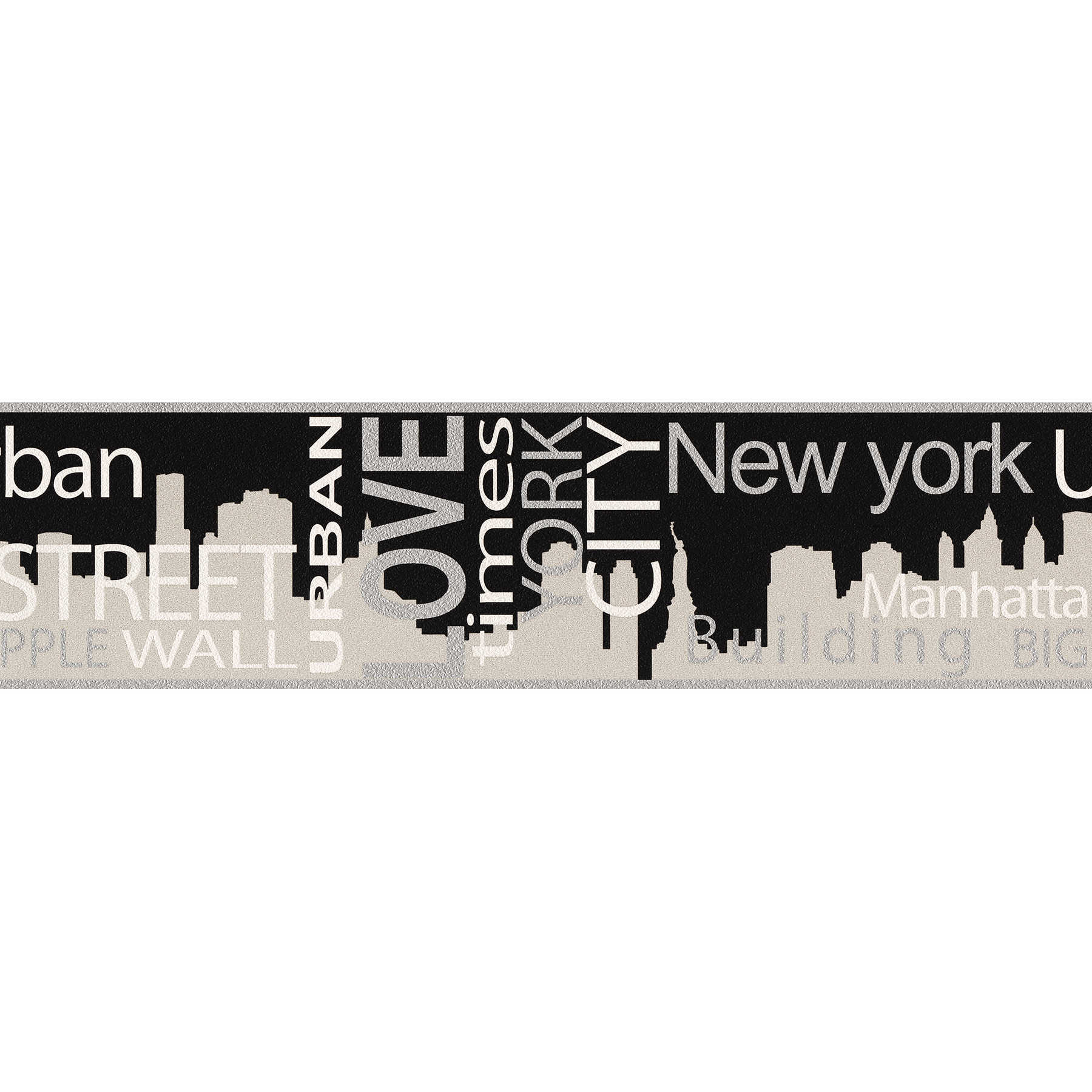 Tapetenborte New York City Skyline – Metallic, Schwarz
