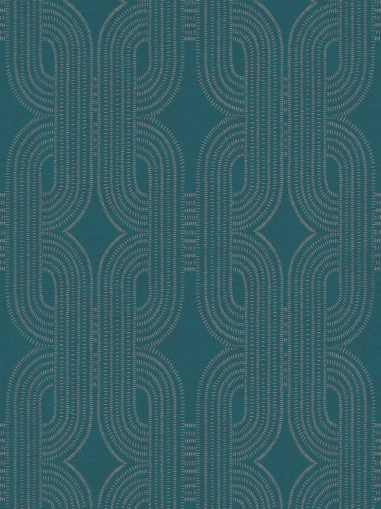 Vliestapete mit abstraktem grafischen Retromuster – Blau, Grün, Beige
