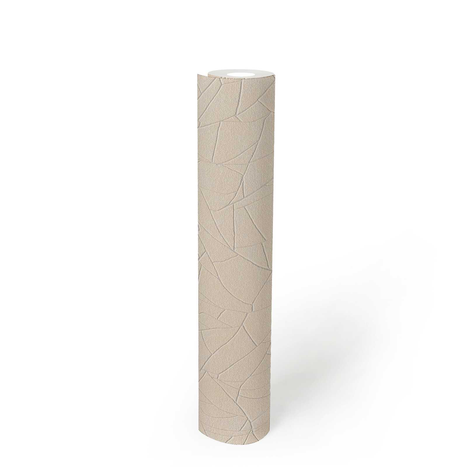             Vliestapete mit grafischem 3D Naturmotiv – Beige, Creme, Weiß
        