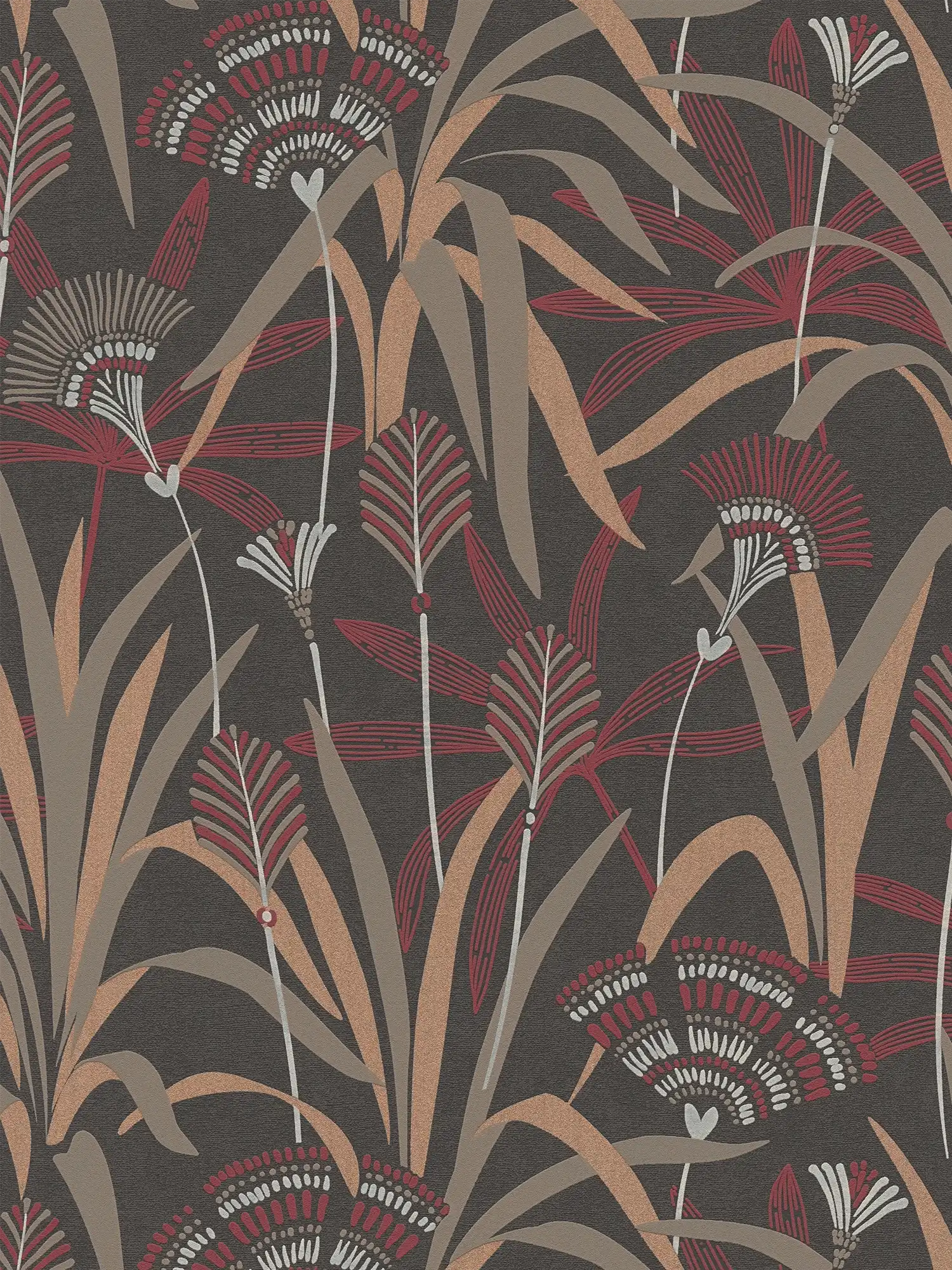         Blumen-Vliestapete im grafischen Design – Metallic, Schwarz, Rot
    