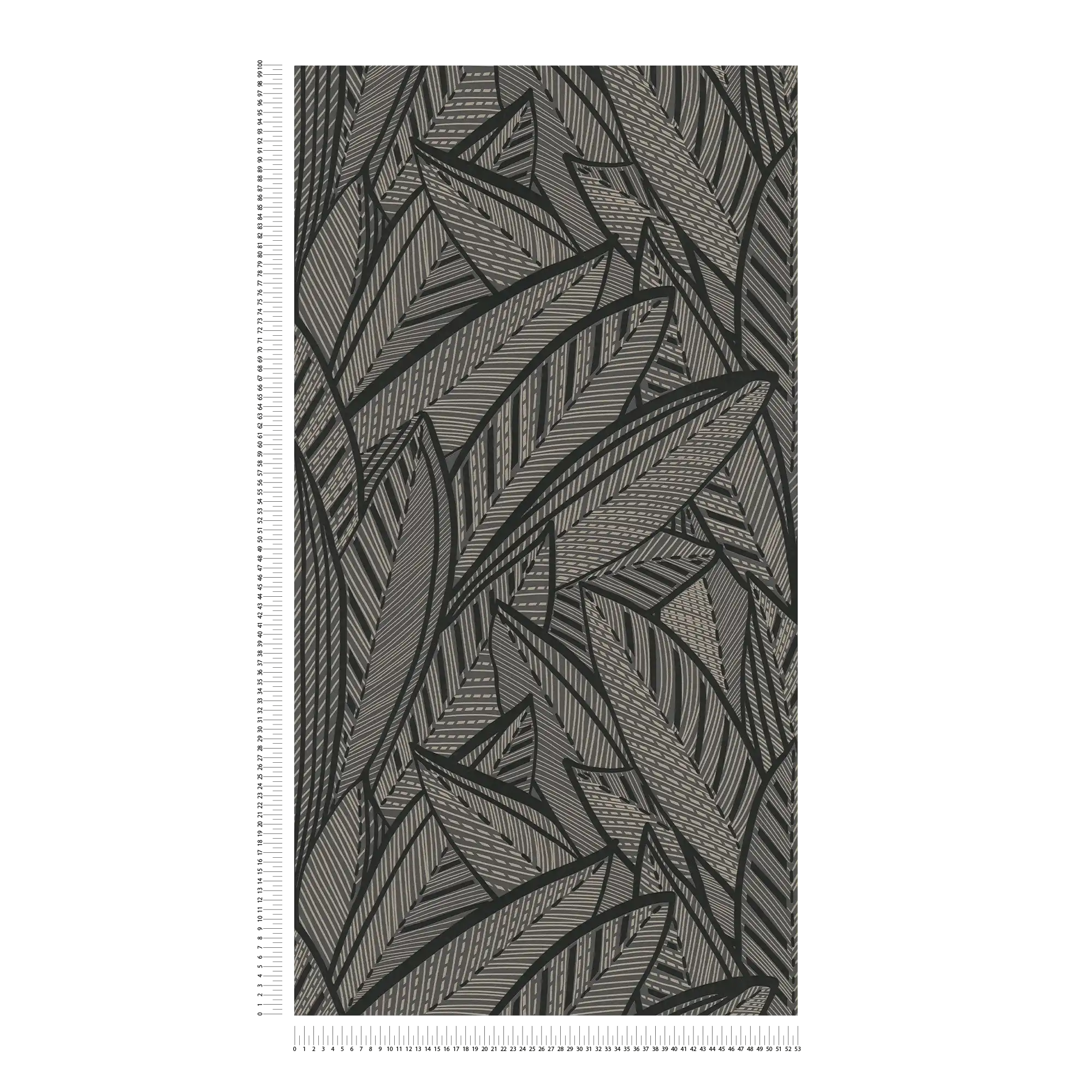             Dschungel Vliestapete mit Blättermotiv und Glanzeffekten – Schwarz, Metallic
        