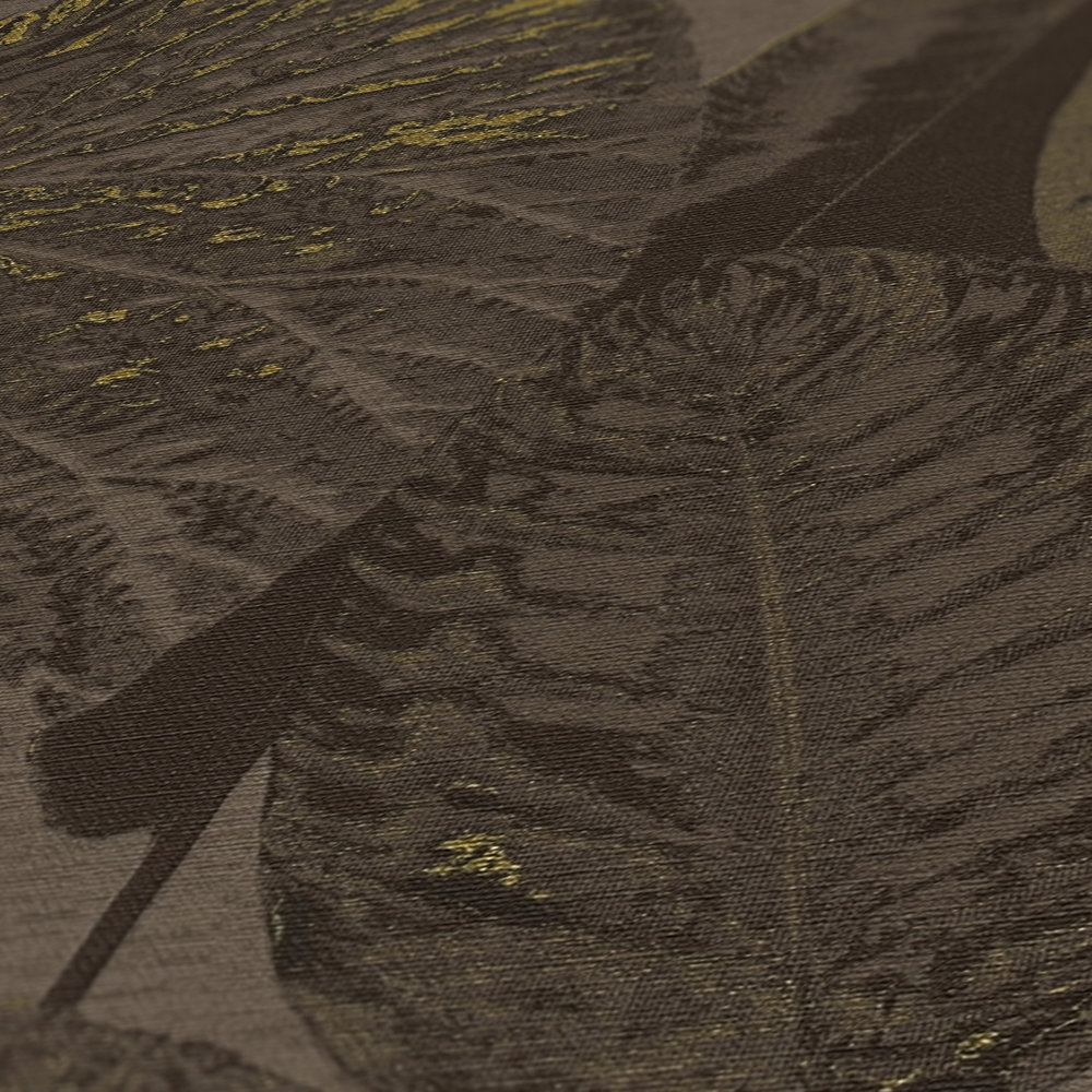             Vliestapete mit Dschungelmusterleicht strukturiert, matt – Braun, Schwarz, Gold
        