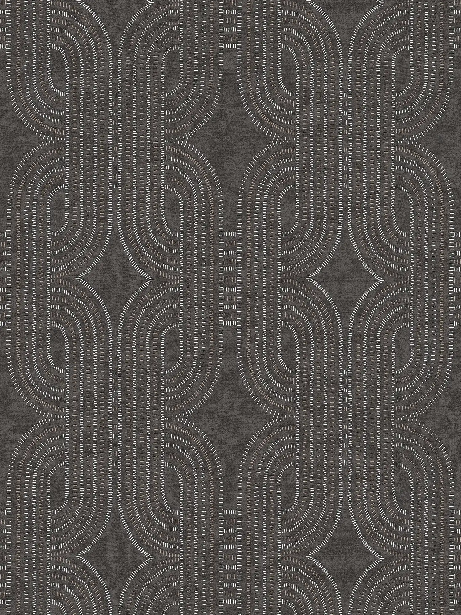 Vliestapete mit abstraktem grafischen Retromuster – Schwarz, Braun, Metallic
