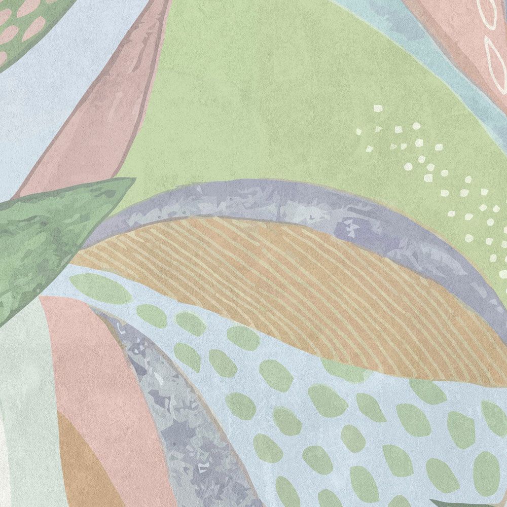             Fototapete »emilia« - Buntes pastelliges Blättermuster vor Betonputzstruktur – Grün, Blau, Rosa | Glattes, leicht glänzendes Premiumvlies
        