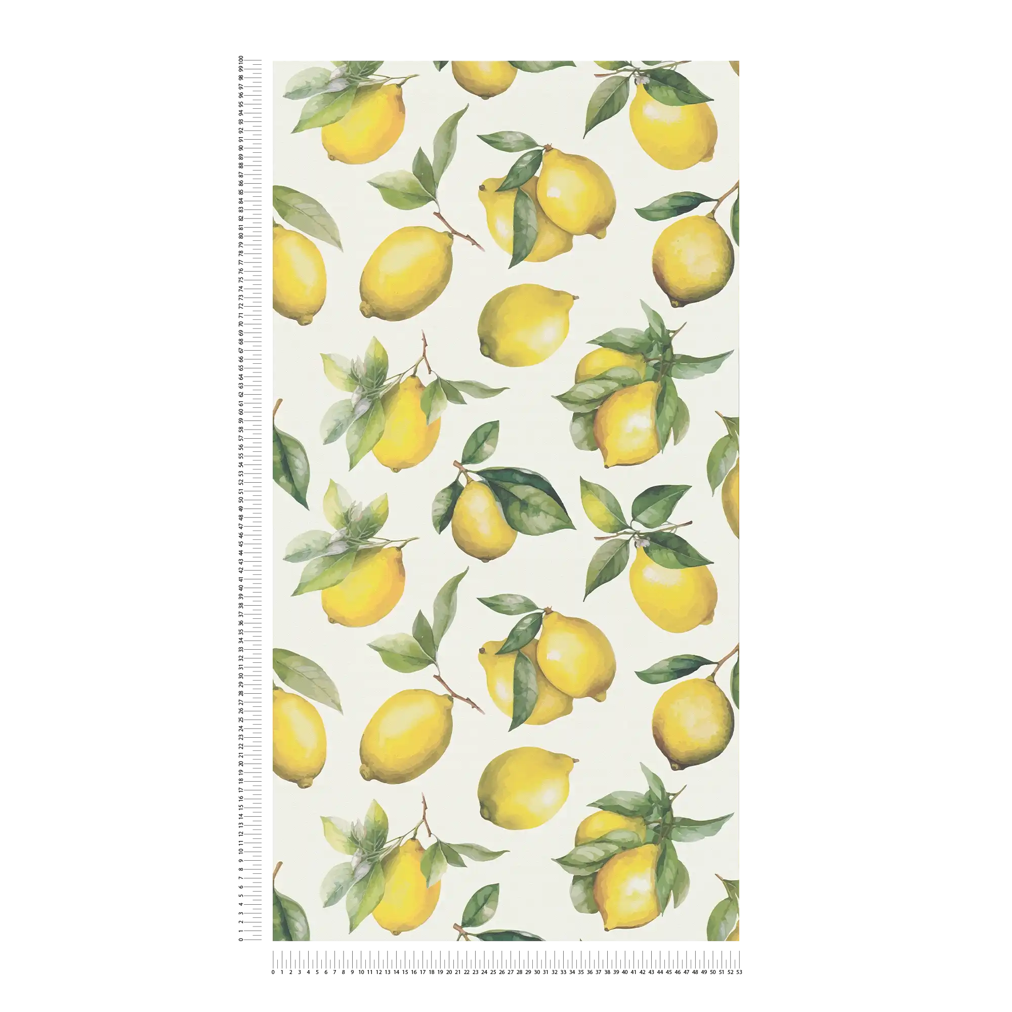             Vliestapete mit gemaltem Zitronen Motiv – weiß, gelb, grün
        