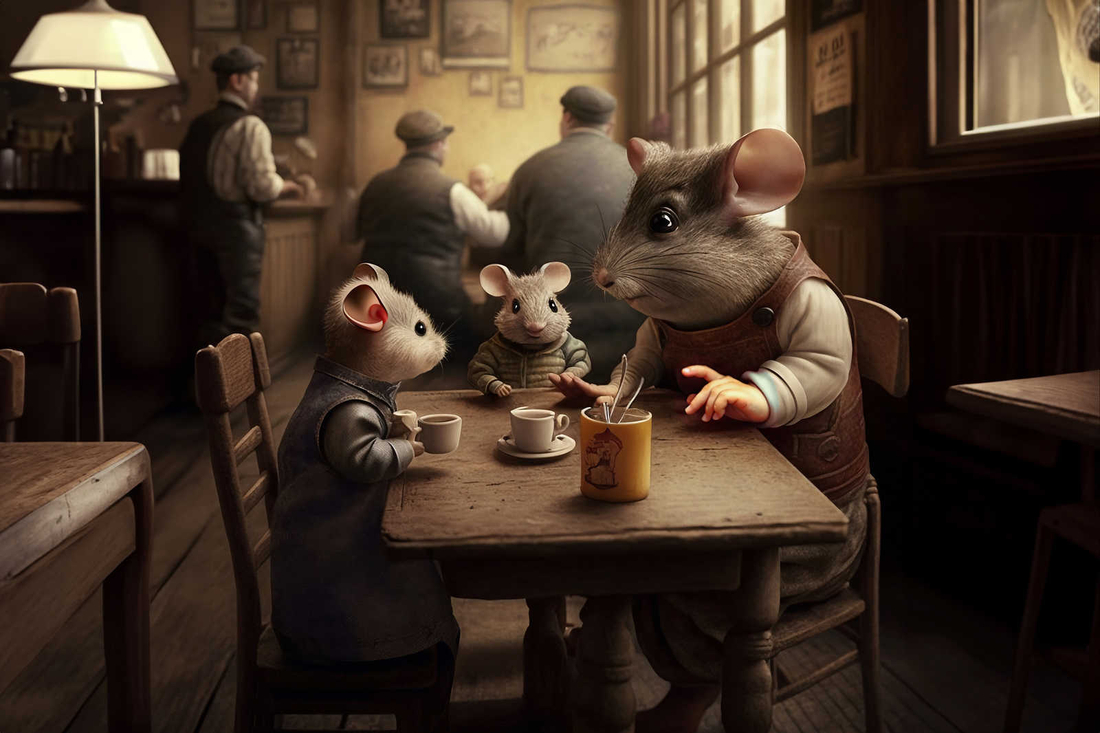             KI-Leinwandbild »Café au Mouse« – 90 cm x 60 cm
        