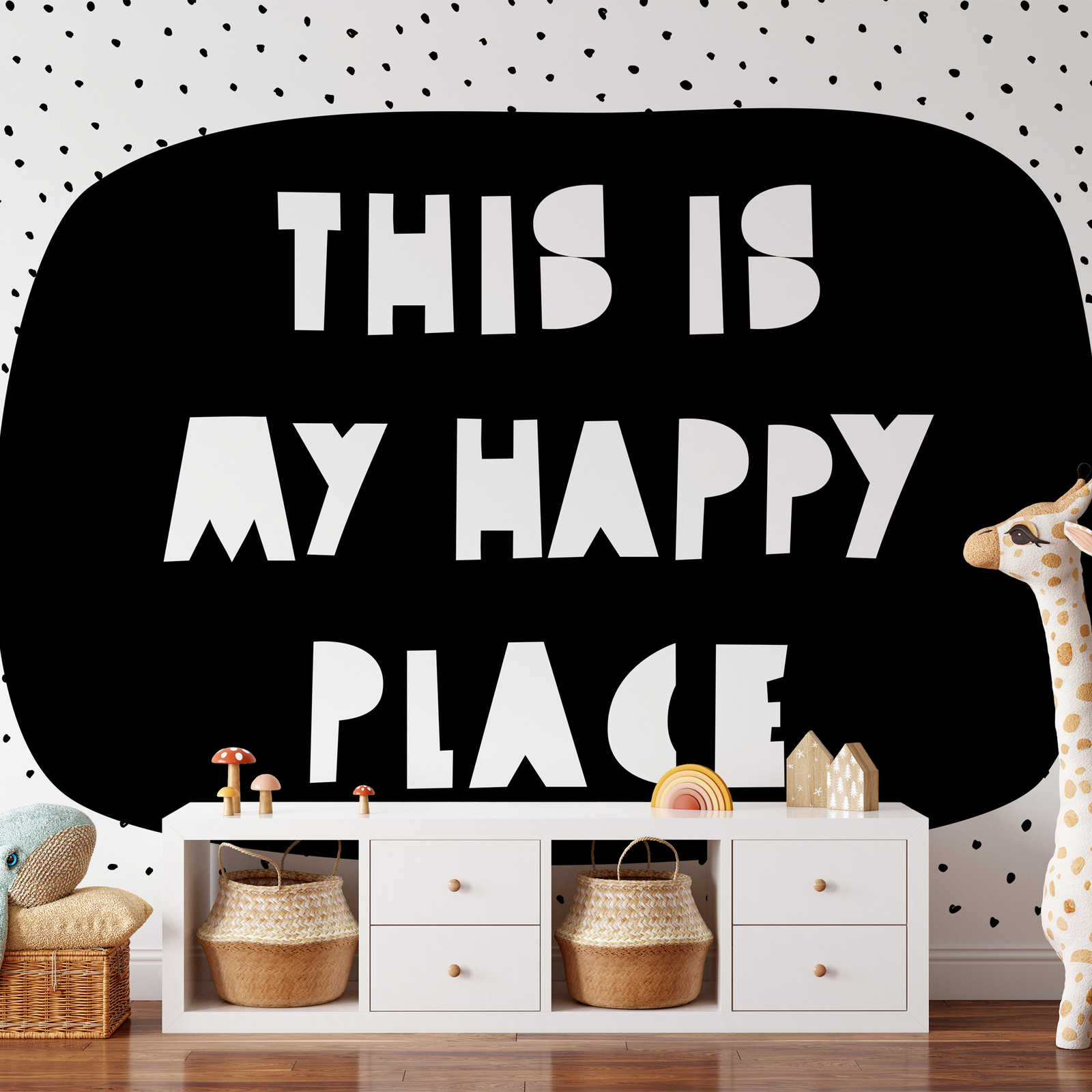 Fototapete fürs Kinderzimmer mit Schriftzug "This is my happy place" – Glattes & leicht glänzendes Vlies
