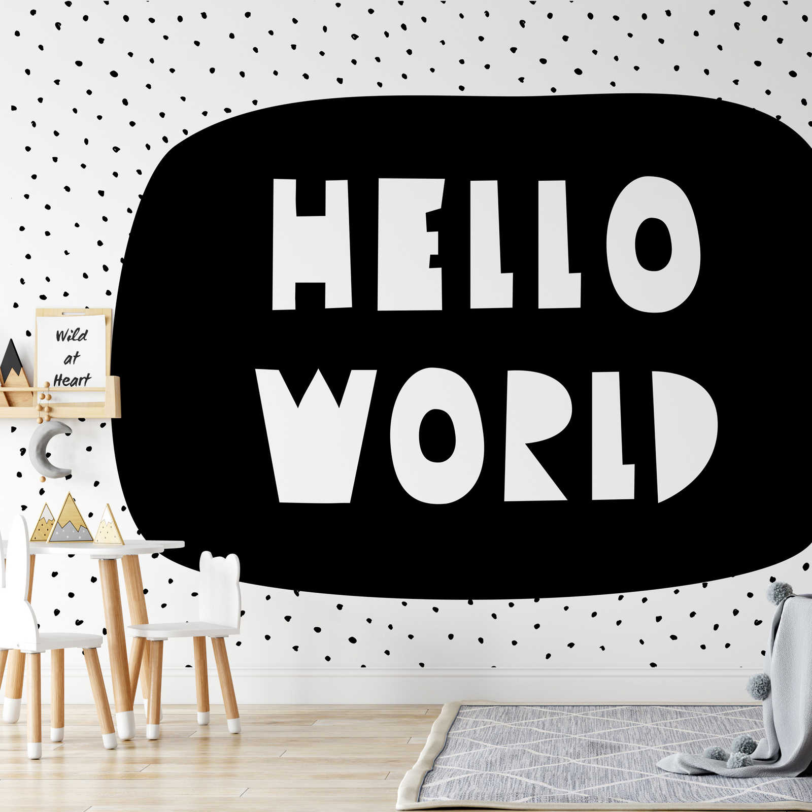 Fototapete fürs Kinderzimmer mit Schriftzug "Hello World" – Glattes & leicht glänzendes Vlies
