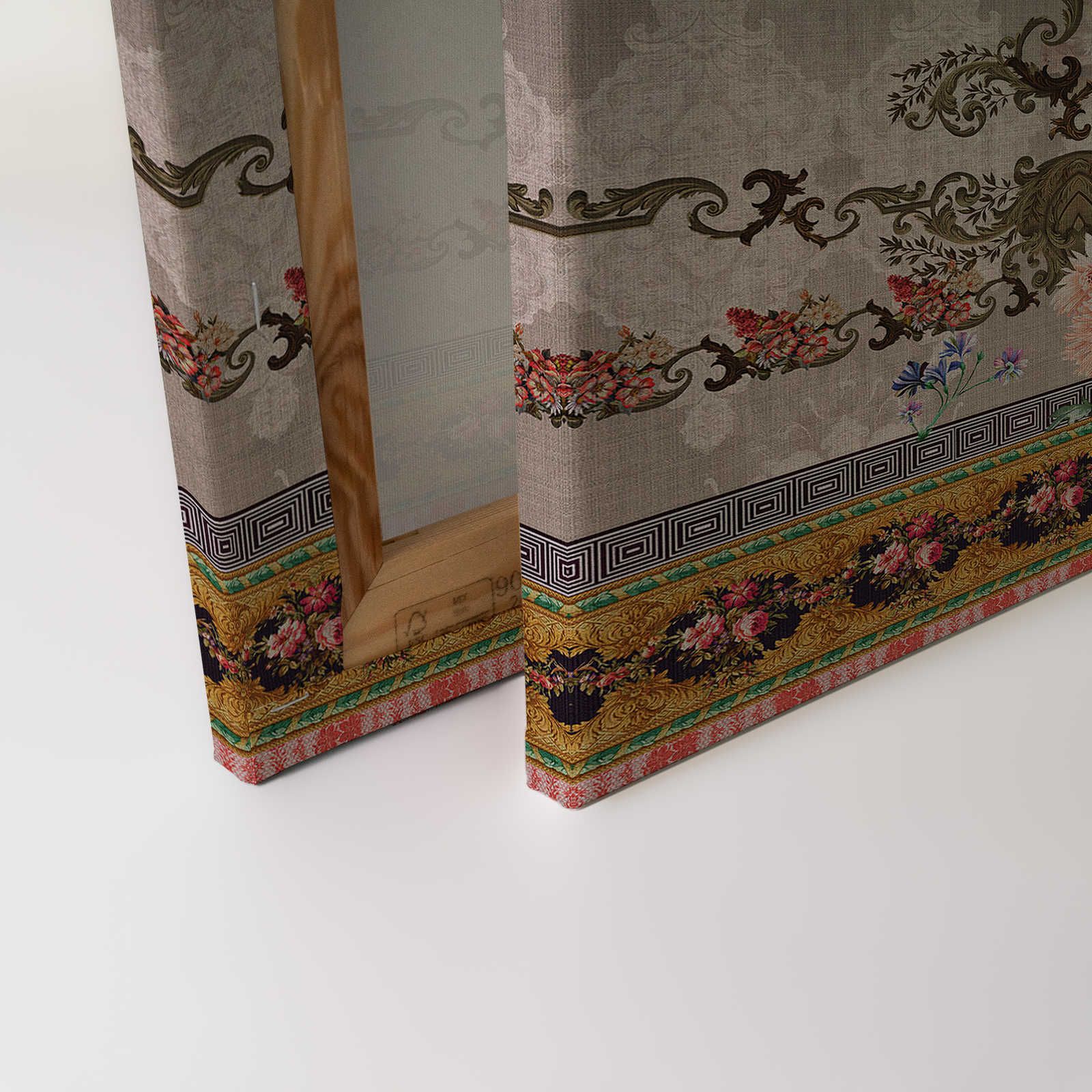             Oriental Garden 1 - Leinwandbild Wand Dekor Blumen & Borten – 0,90 m x 0,60 m
        