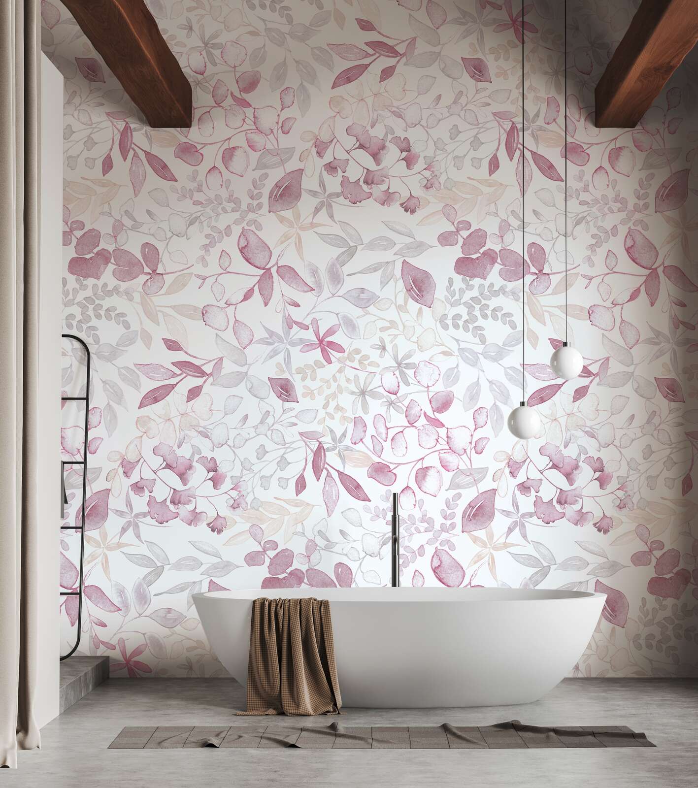             Motivtapete im XXL-Design mit Blumenmuster in Aquarelloptik – Rosa, Grau, Weiß
        