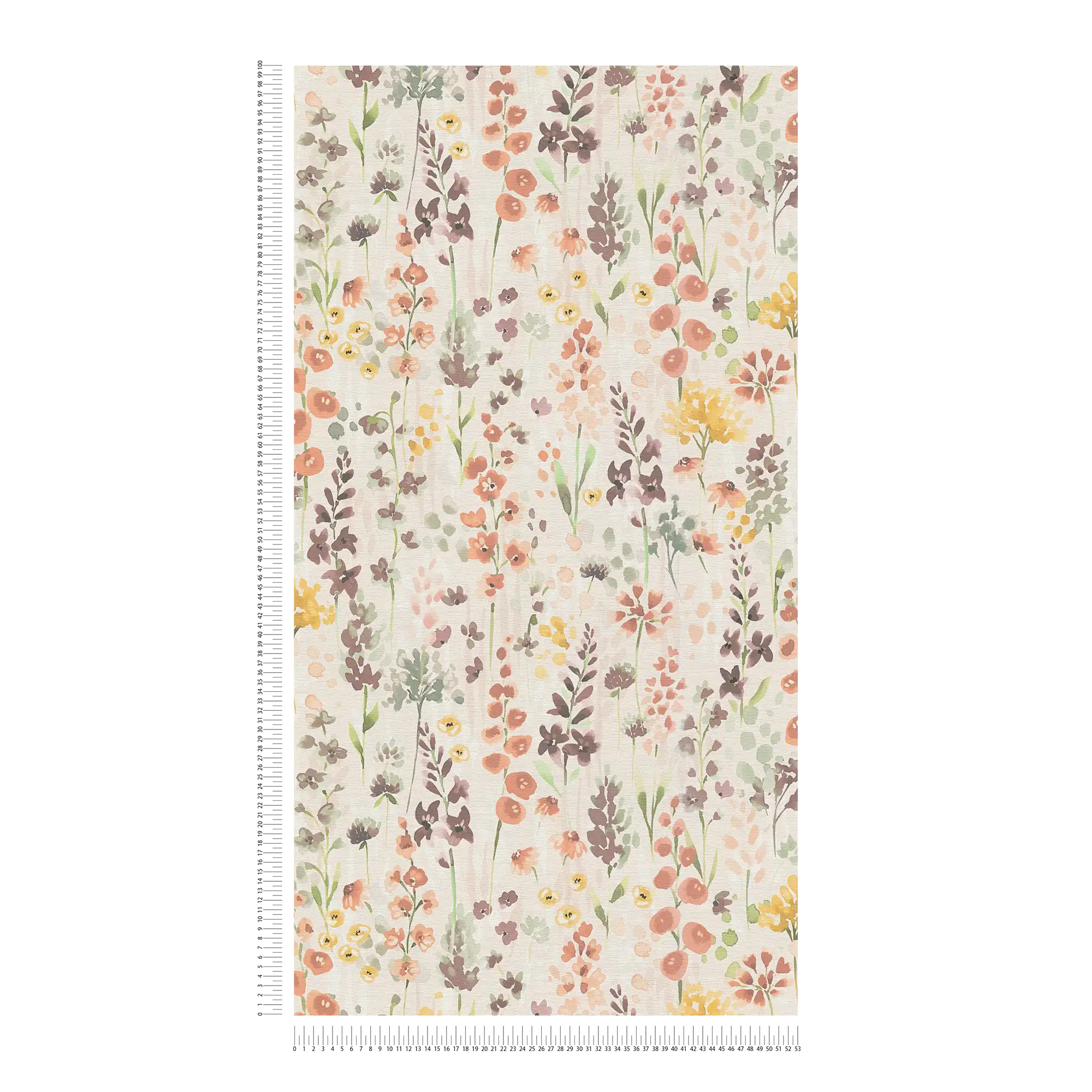             Vliestapete bunte Blumenwiese im Aquarelldesign – Beige, orange, Braun
        