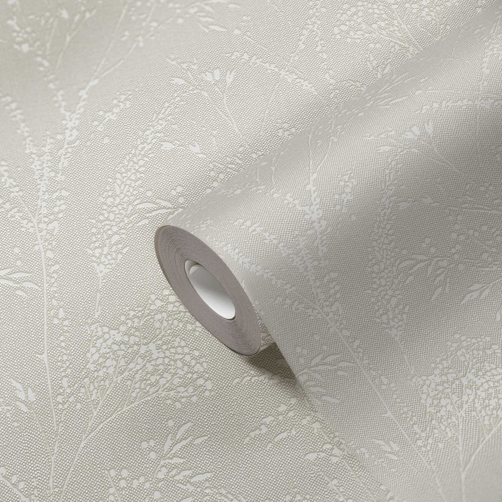             Glitzernde Vliestapete mit filigranen Ranken und Blättern – Braun, Beige, Weiß
        