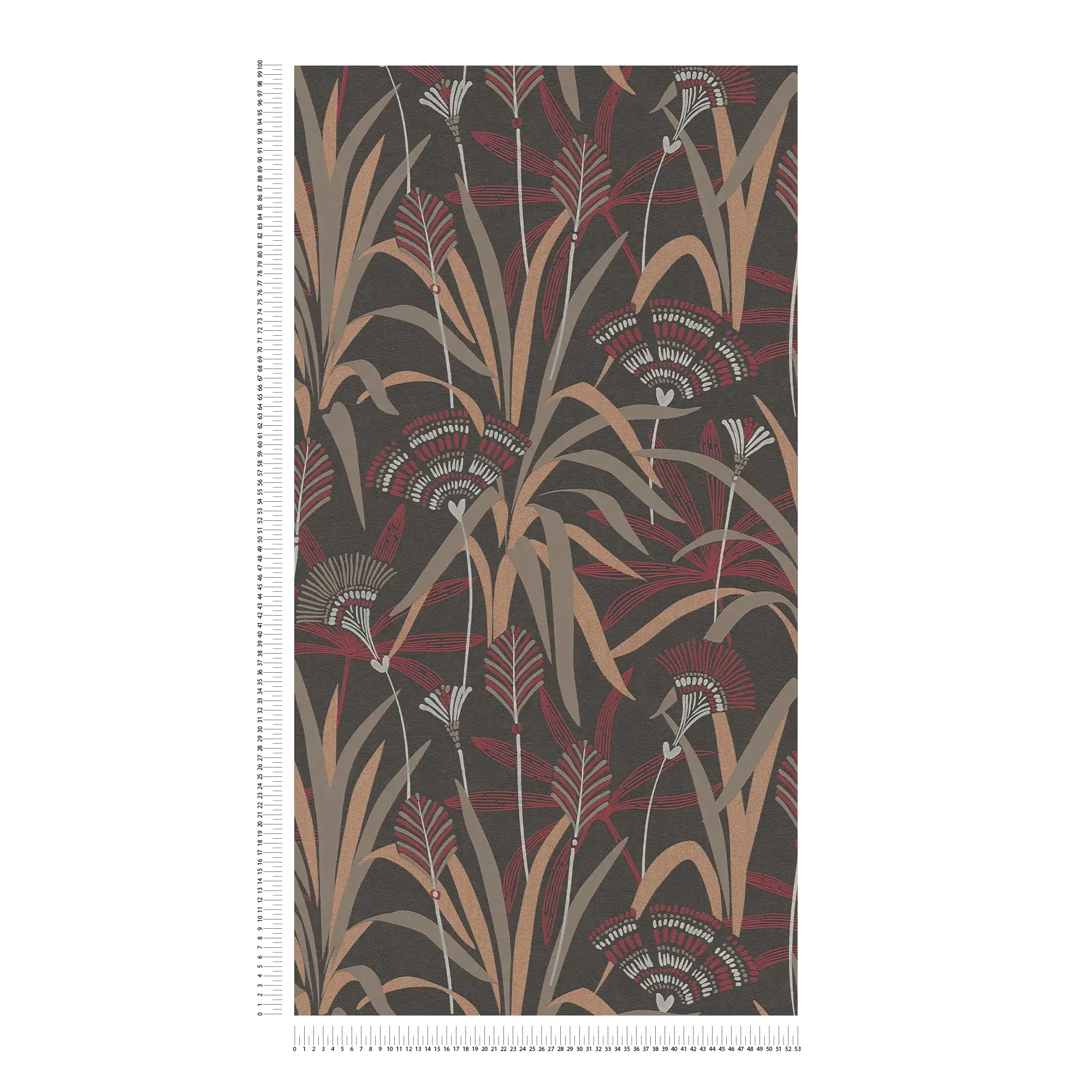             Blumen-Vliestapete im grafischen Design – Metallic, Schwarz, Rot
        