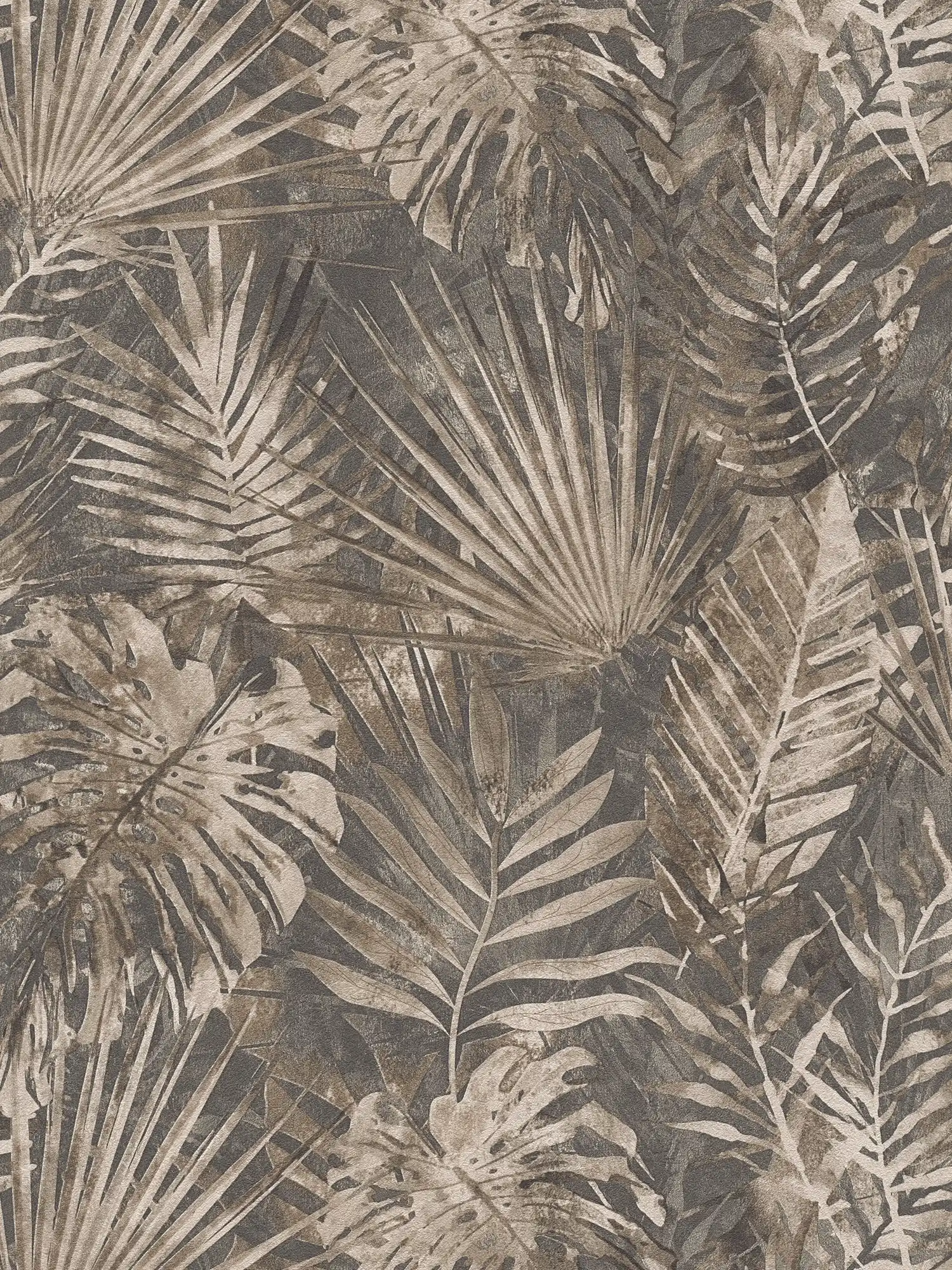         Dschungeltapete mit tropischem Blättermuster PVC-frei – Braun, Beige, Anthrazit
    