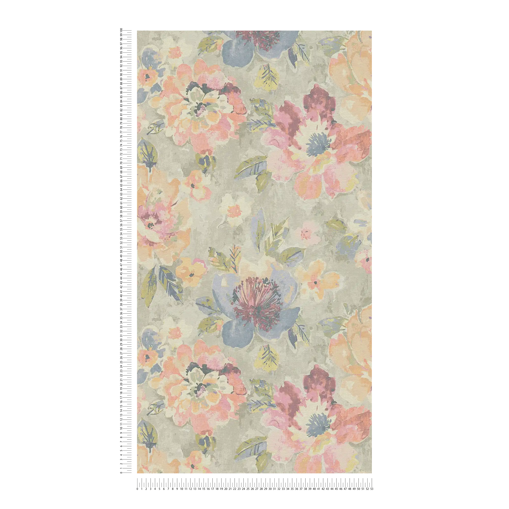             Blumen-Vliestapete im Aquarell- und Vintagelook – Bunt, Grau, Pink
        