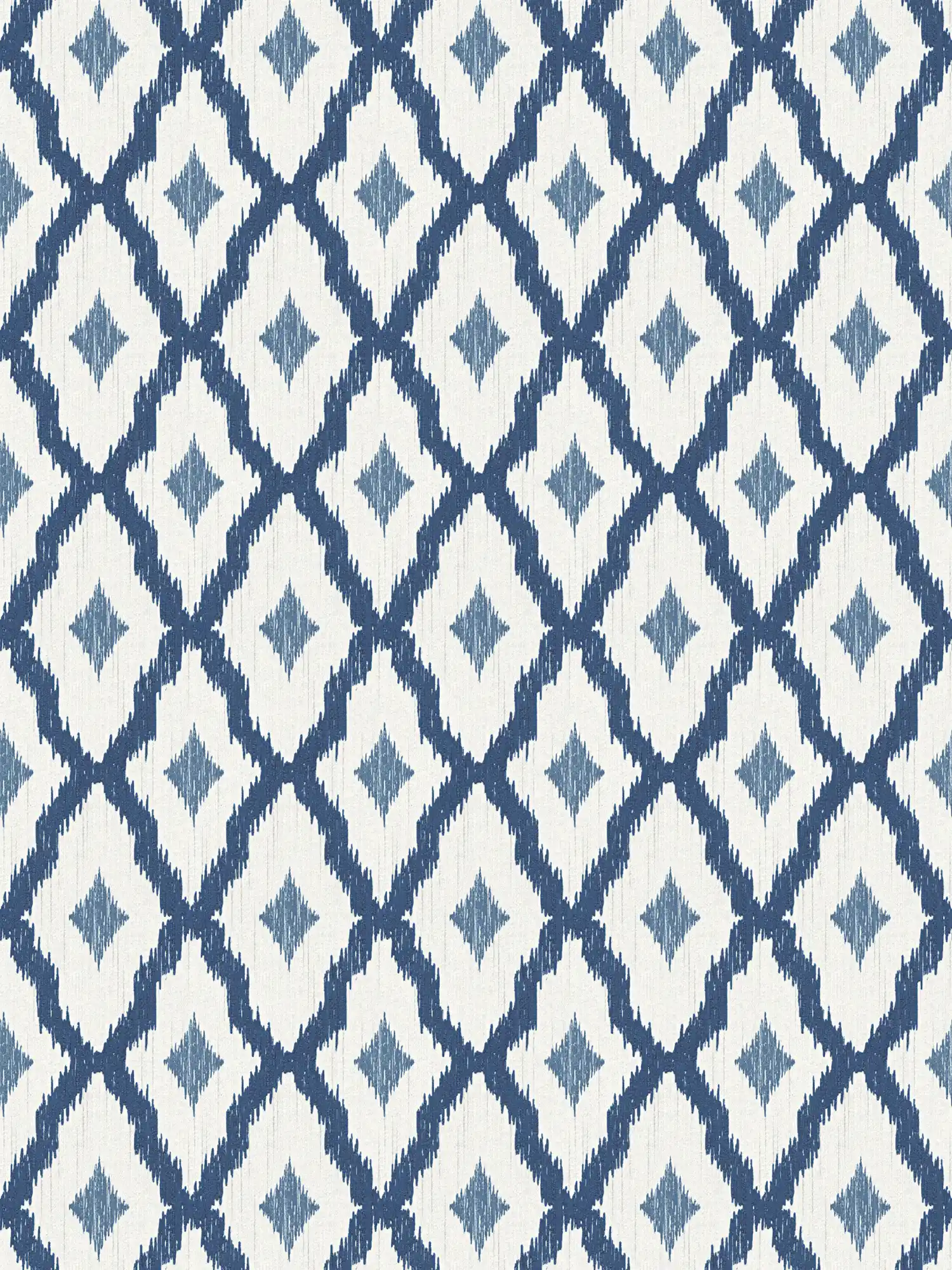         Vliestapete Ikat Muster mit Rauten Motiv – Blau, Weiß
    