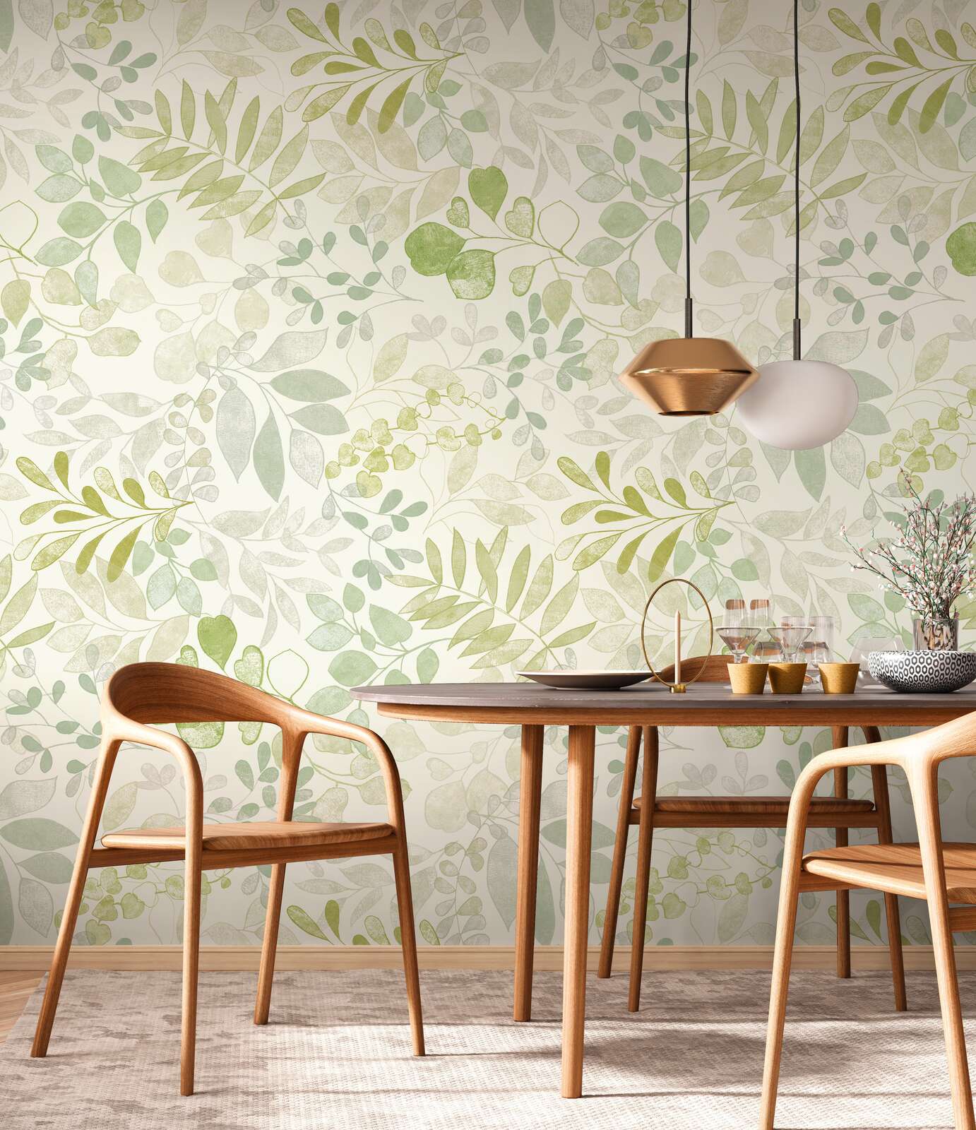             Motivtapete im XXL-Design mit Blumenmuster im Aquarelldesign – Creme, Grün
        