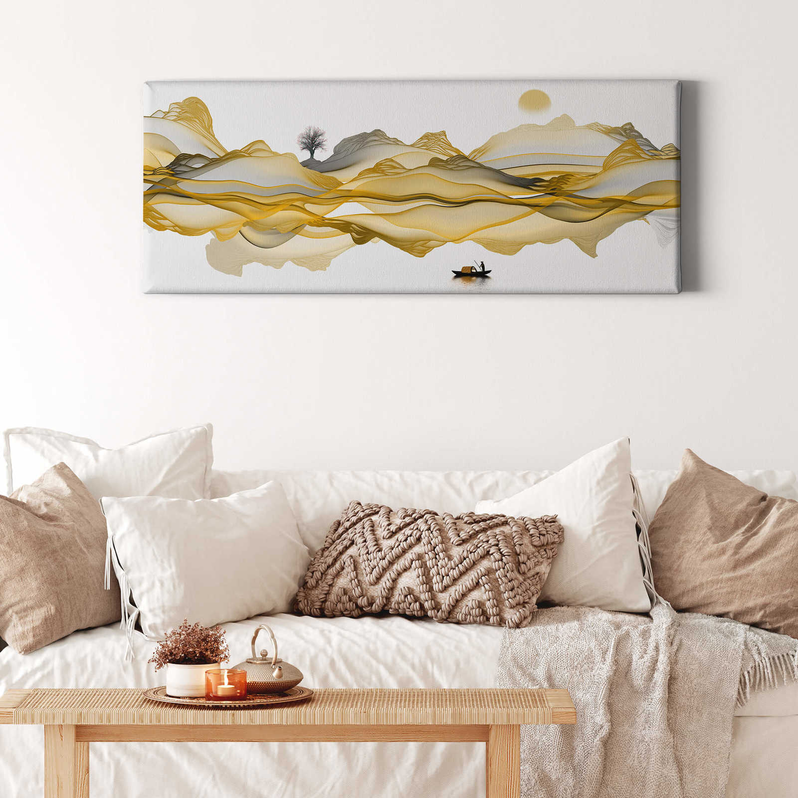 Panorama Leinwandbild abstrakte Landschaft • Gold • Grau | DD123243