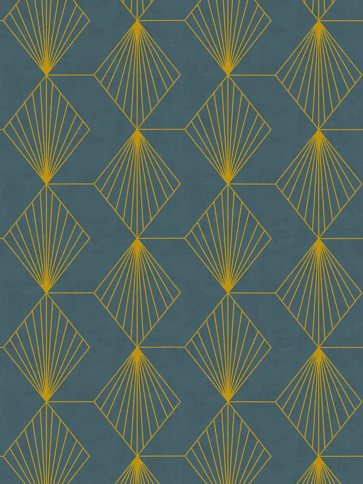 Design Vliestapete mit grafischem Muster im Art Deco Stil – Petrol, Gold
