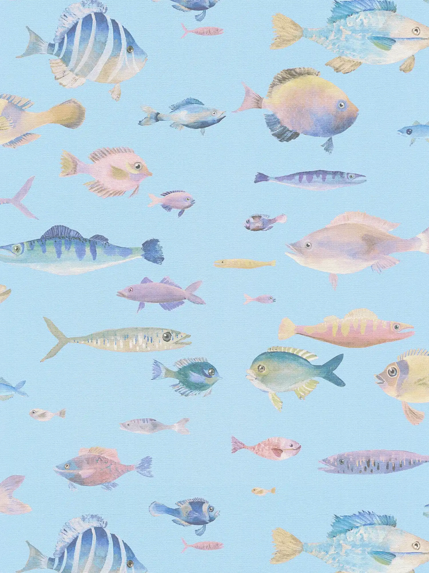Vliestapete Unterwasserwelt mit Fischen – Türkis, Bunt, Rosa
