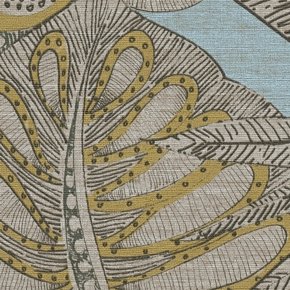             Florale Vliestapete im Grafik-Stil mit leichter Struktur, matt – Hellblau, Gelb, Braun
        