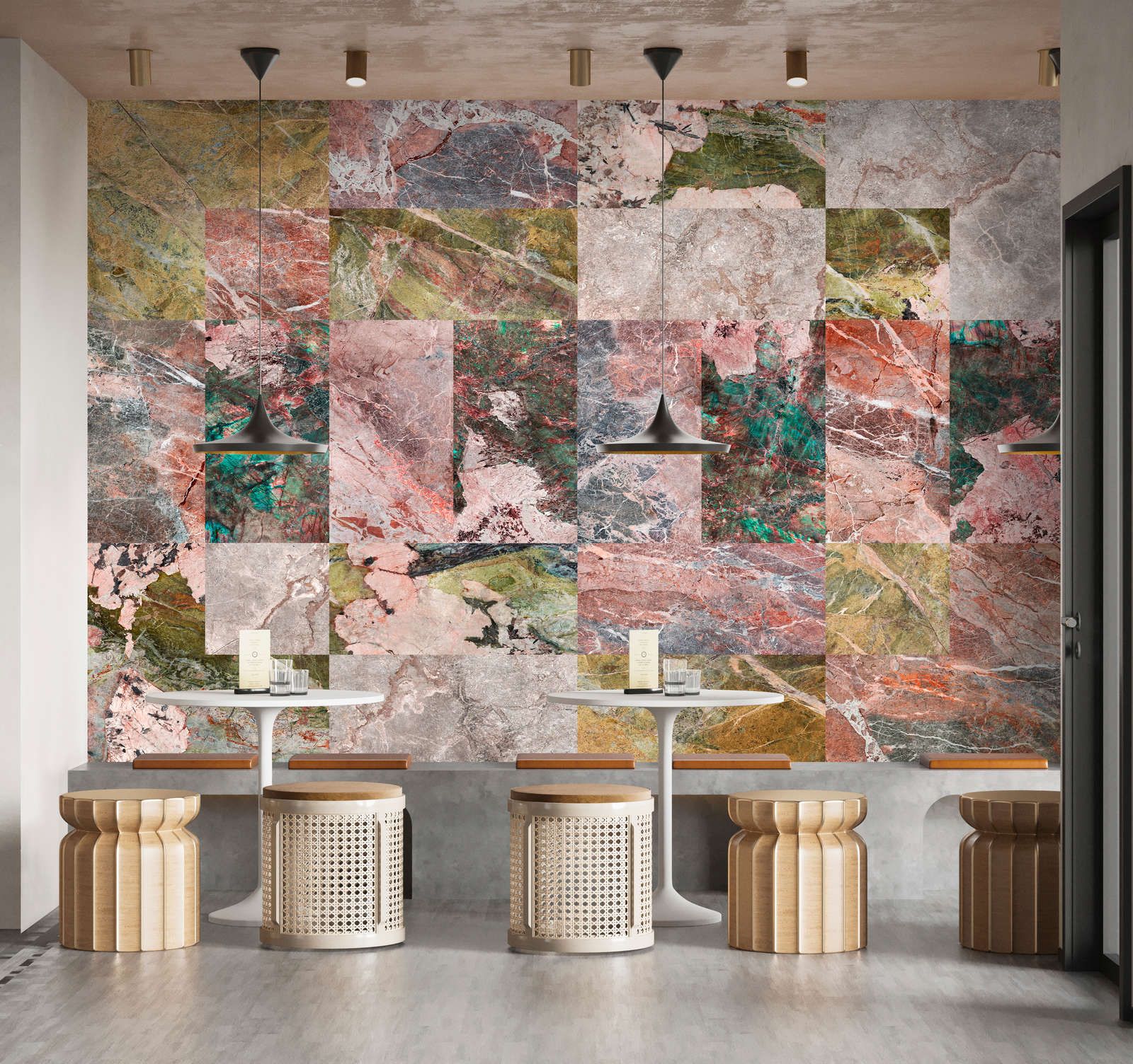             Fototapete »mixed marble« - Marmor Patchwork Design – Bunt | Glattes, leicht perlmutt-schimmerndes Vlies
        