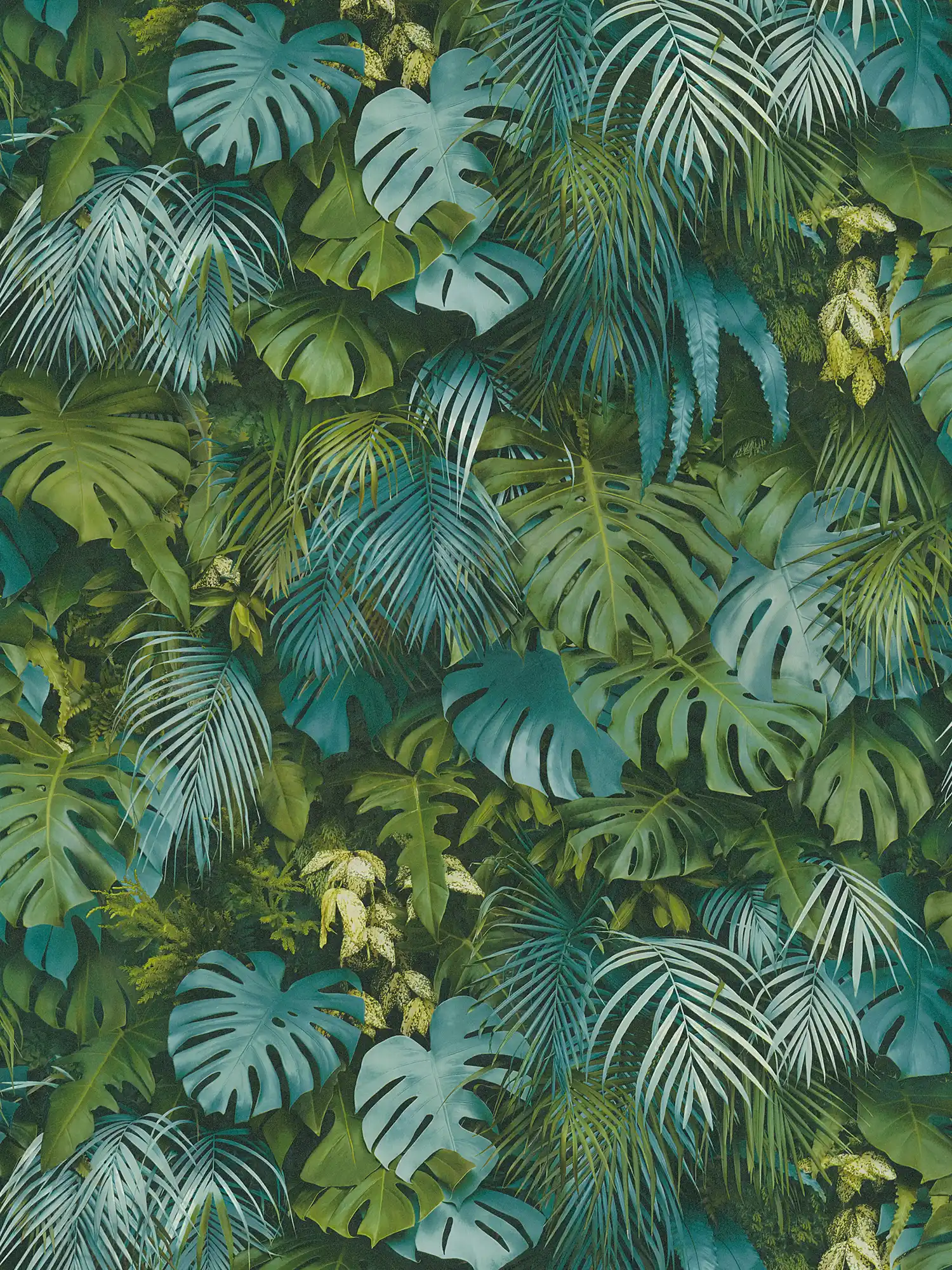 Tapete Grüner Blätterwald, realistisch, Farbakzente – Grün, Blau
