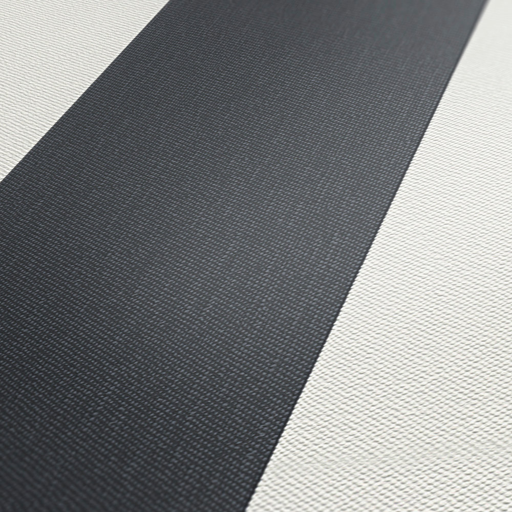             Blockstreifen-Tapete mit Leinen Struktur – Grau, Weiß
        