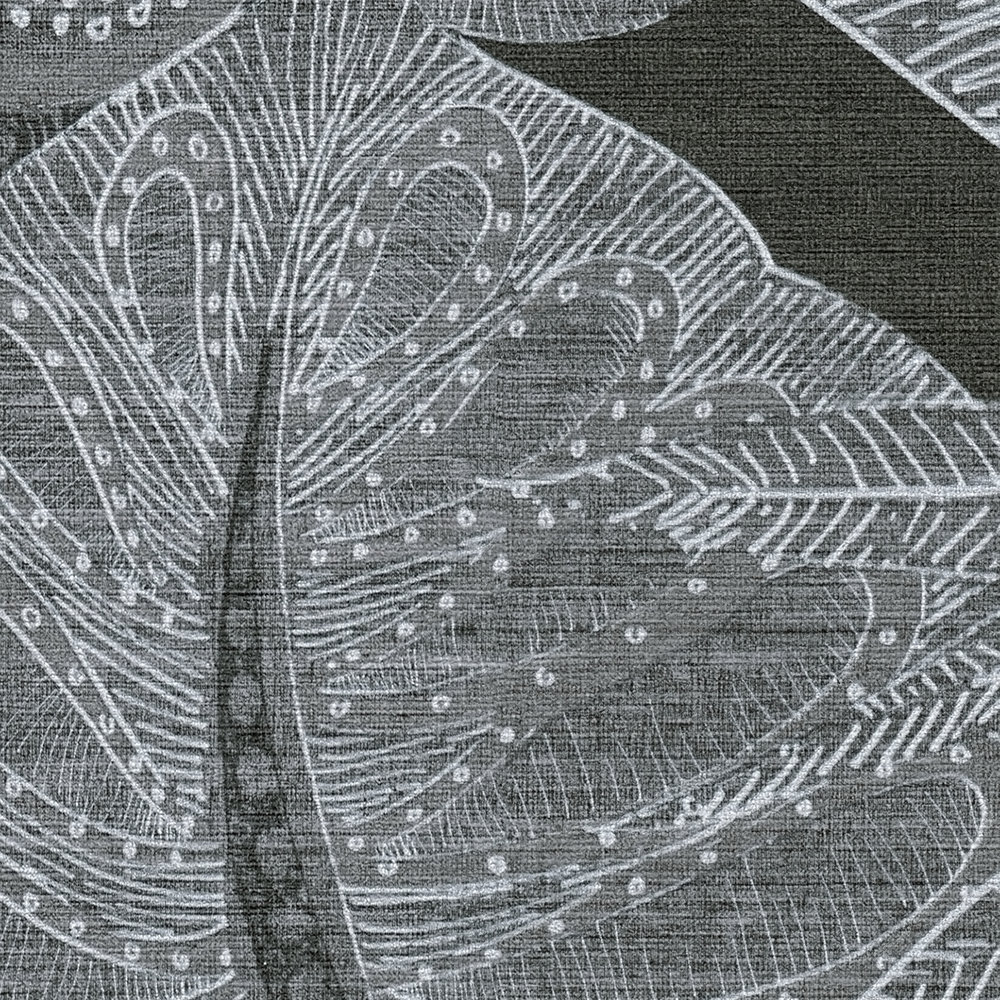             Florale Tapete im grafischen Design mit leichter Struktur, matt – Schwarz, Grau, Weiß
        
