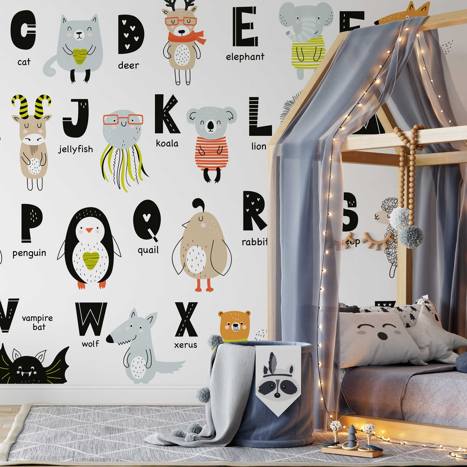 Fototapete Alphabet mit Tieren und Tiernamen – Glattes & mattes Vlies
