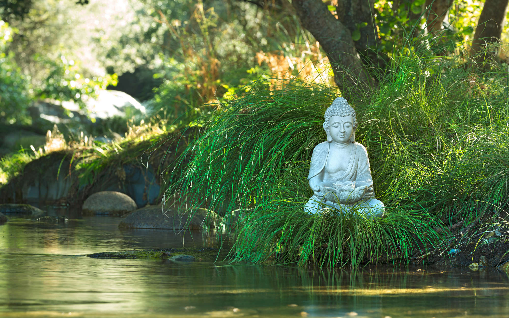             Fototapete Buddha-Statue am Flussufer – Strukturiertes Vlies
        