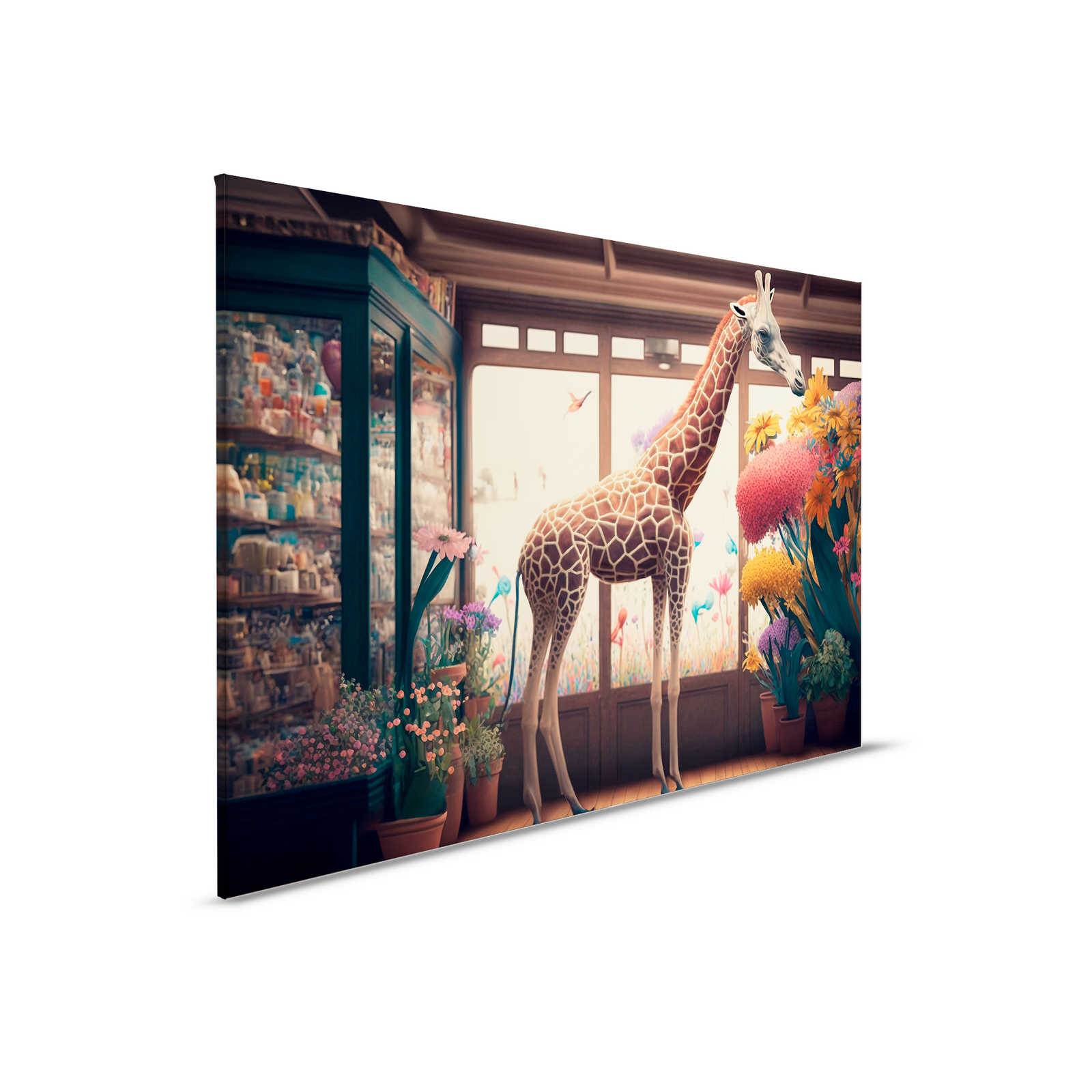 KI-Leinwandbild »flower giraffe« – 90 cm x 60 cm
