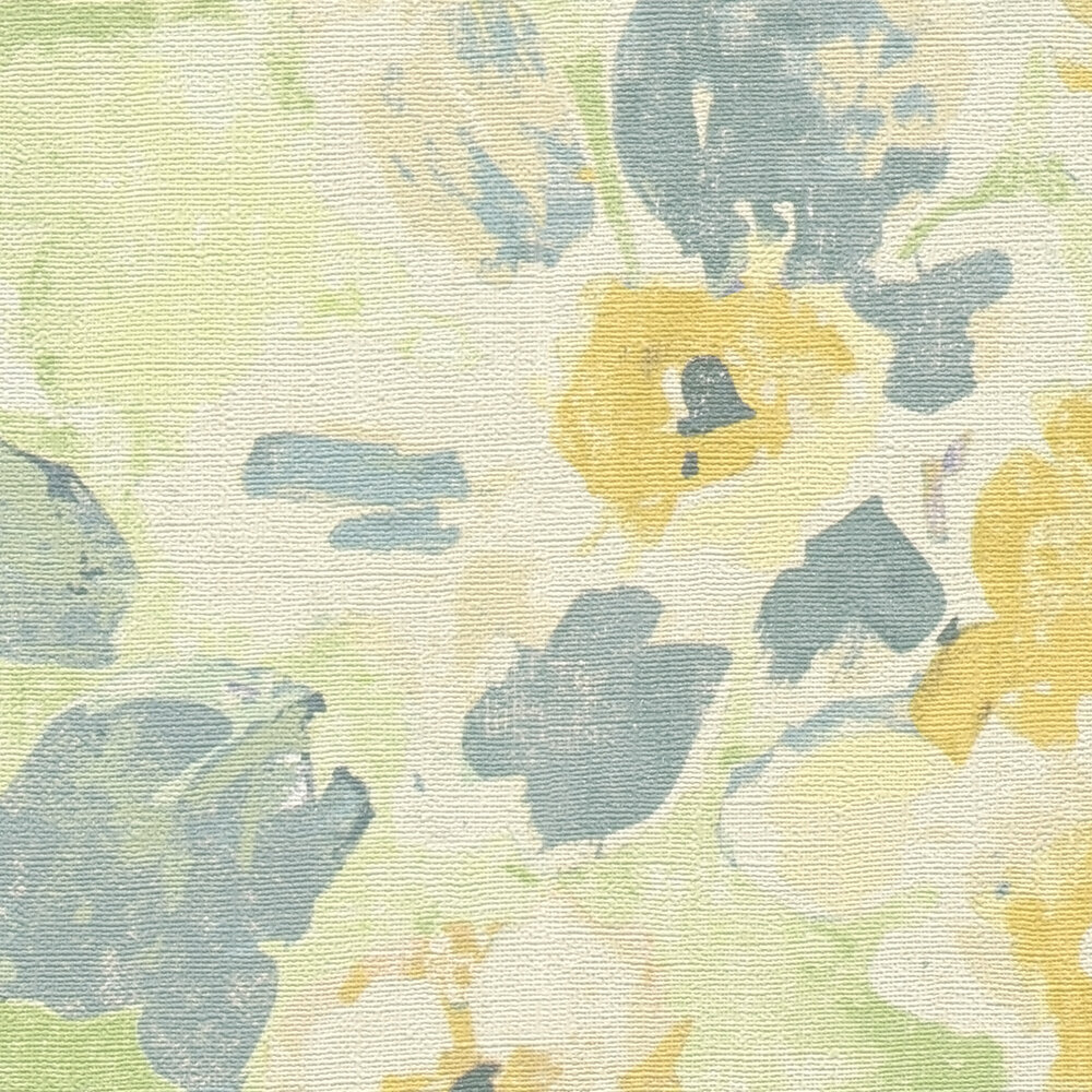             Blumen-Vliestapete im Aquarell- und Vintagedesign – Bunt, Grün, Gelb
        