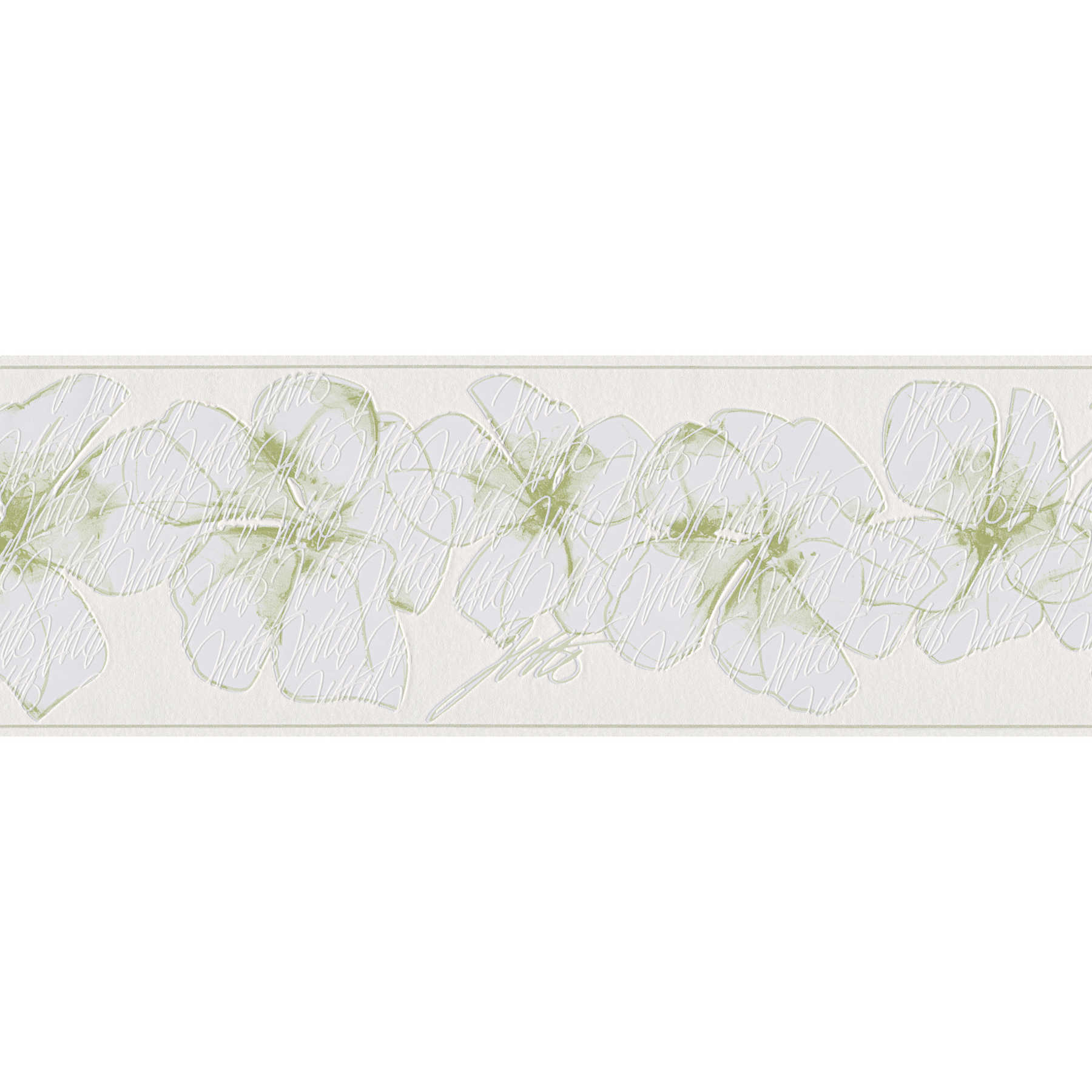         Florale Tapetenbordüre mit Blüten-Muster – Grün, Weiß
    