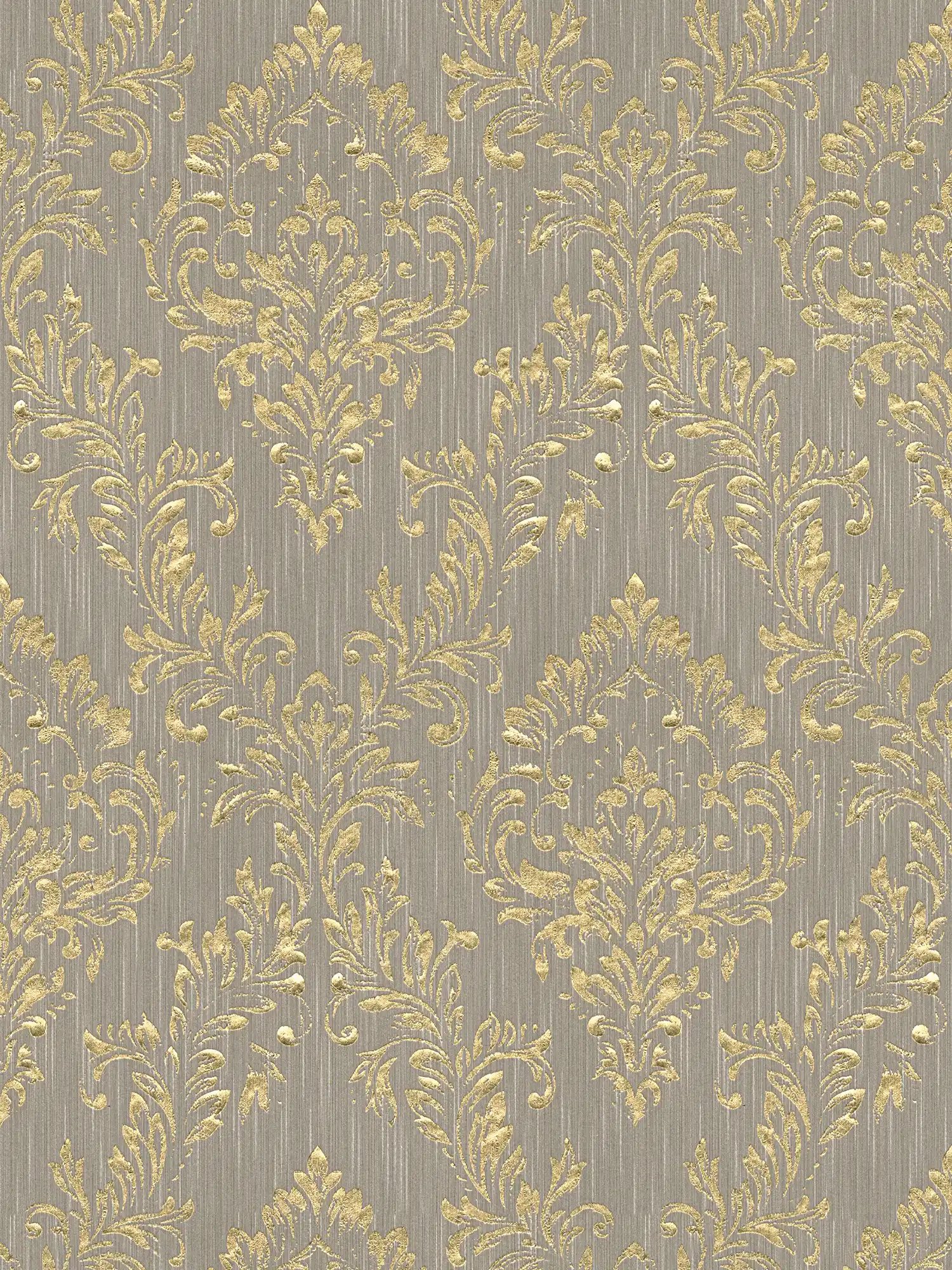 Ornament-Tapete floral mit goldenem Glitzer-Effekt – Gold, Beige
