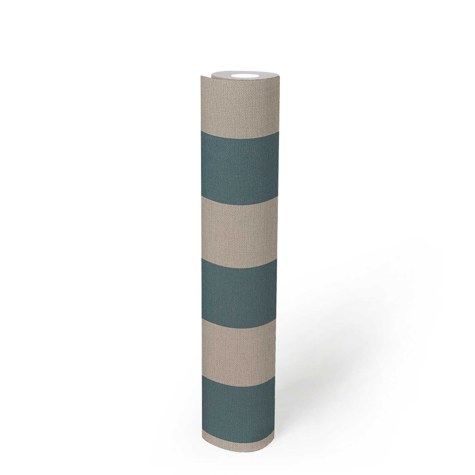             Streifentapete mit Leinenoptik PVC-frei – Blau, Braun
        