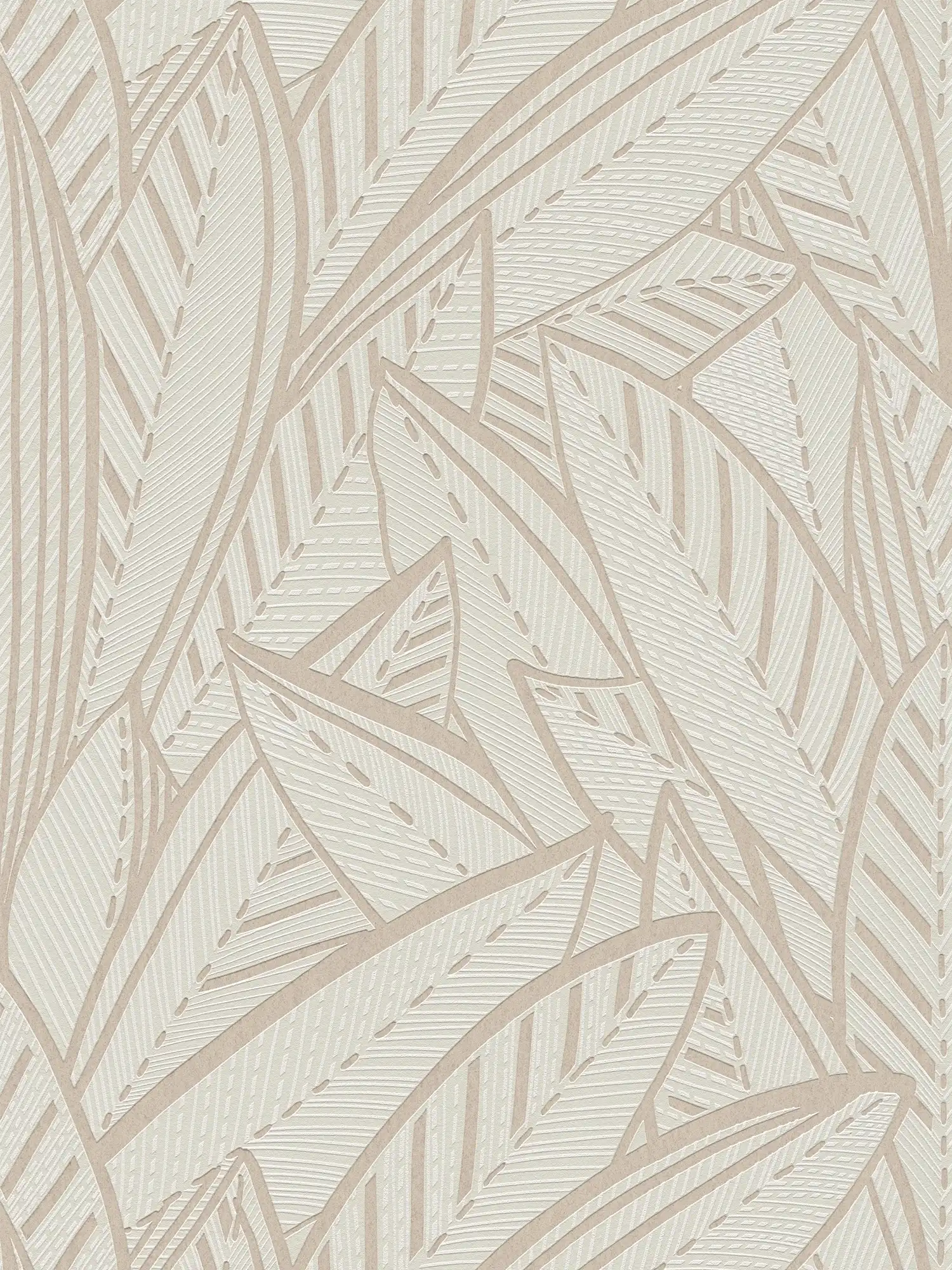 Dschungel Vliestapete mit Palmenblättern und leichten Glanzeffekten – Weiß, Grau
