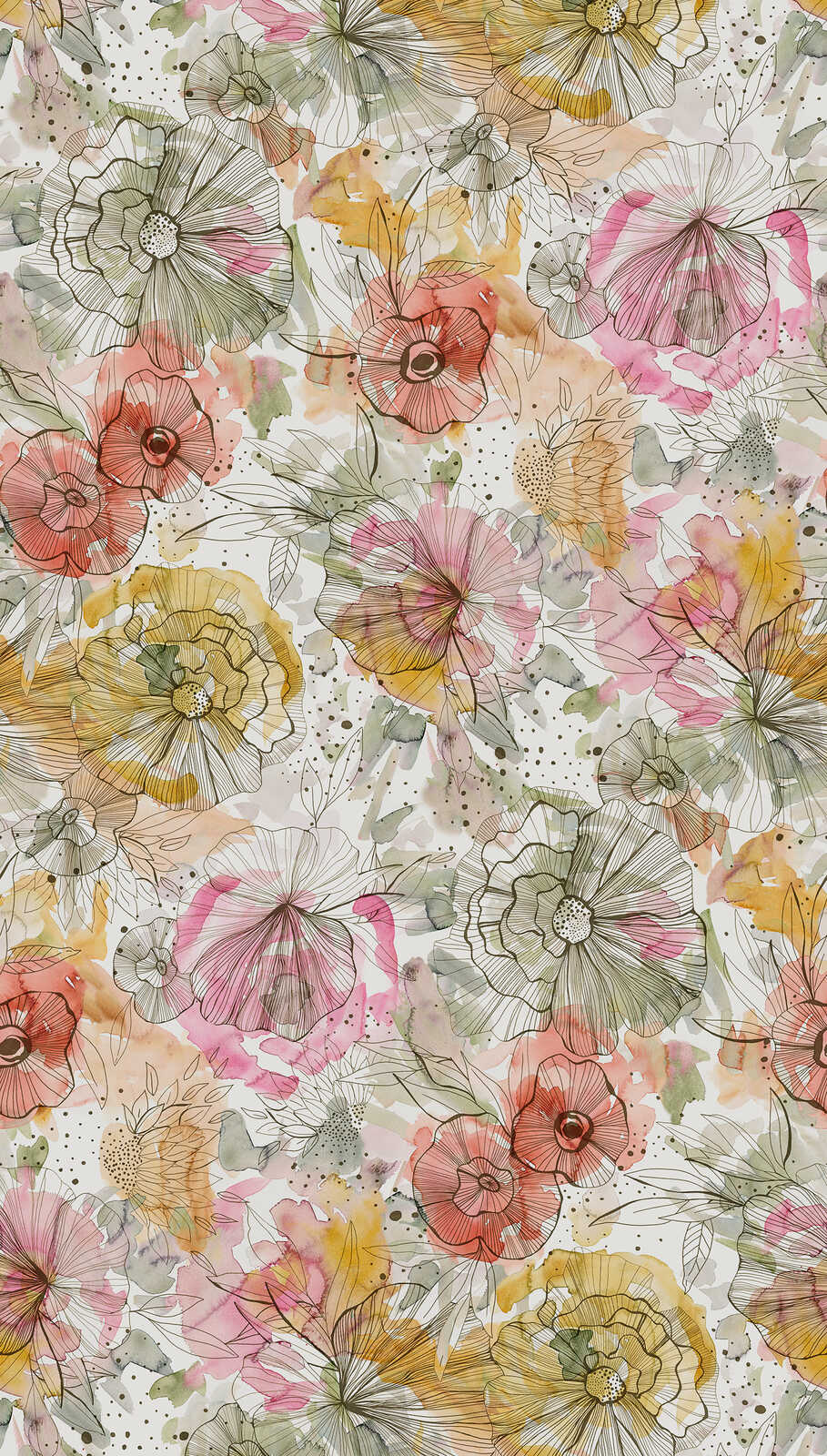             Motivtapete im XXL-Design mit Blumen und Blüten im Aquarellstil – Beige, Orange, Pink
        