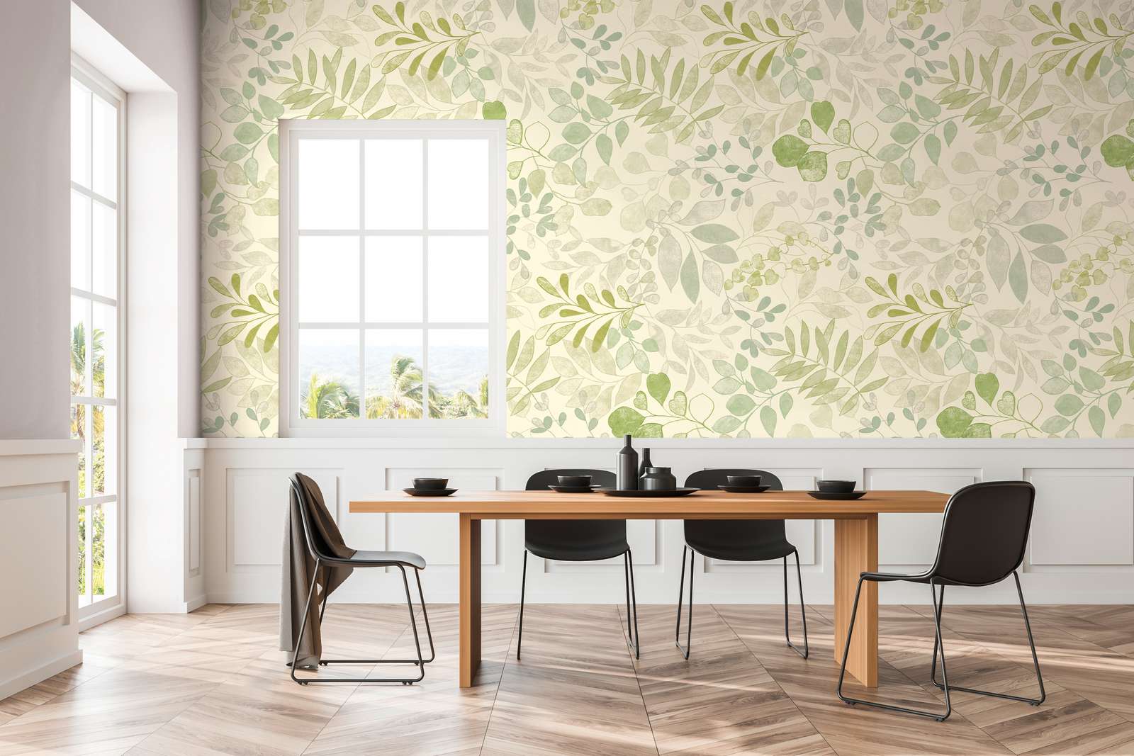             Motivtapete im XXL-Design mit Blumenmuster im Aquarelldesign – Creme, Grün
        