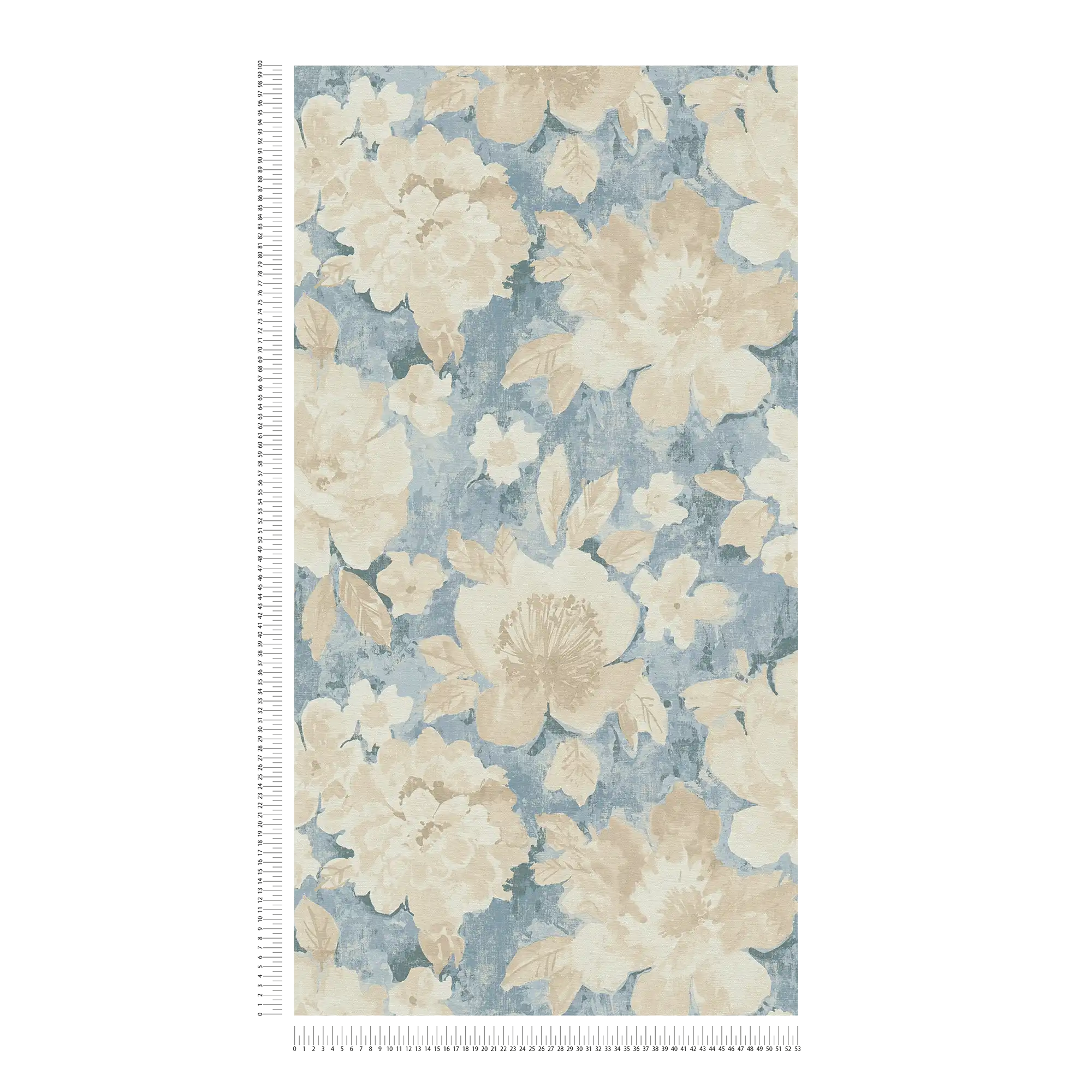            Blumen-Vliestapete im Aquarell- und Vintagelook – Blau, Beige, Creme
        