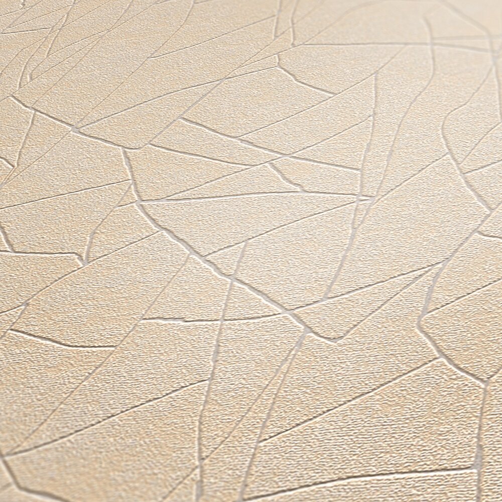             Vliestapete mit grafischem 3D Naturmotiv – Beige, Creme, Weiß
        