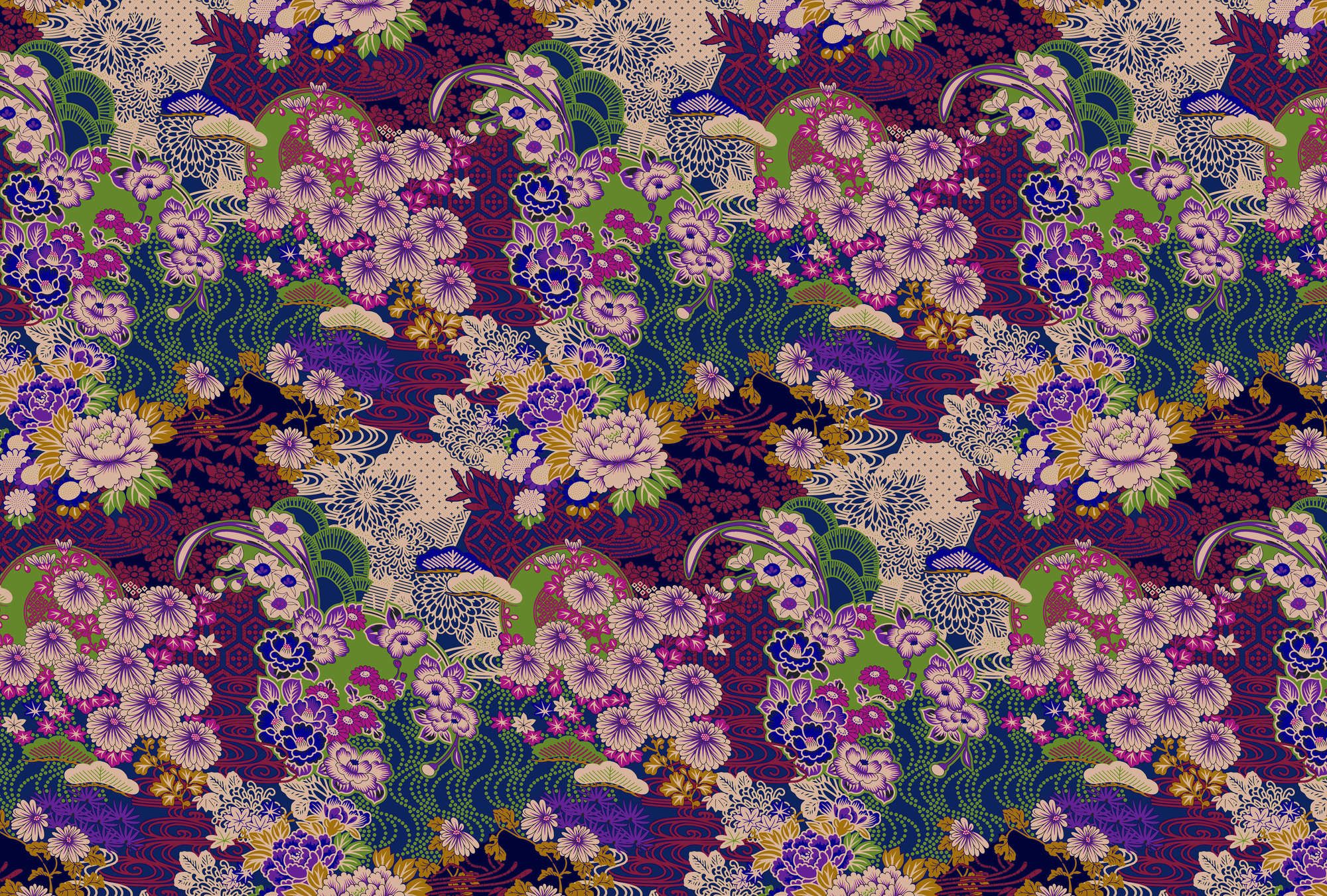             Fototapete »kimo 2« - Abstraktes Blüten-Artwork – Lila, Grün | Glattes, leicht glänzendes Premiumvlies
        