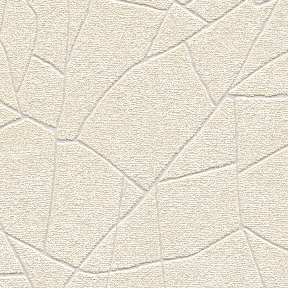             Vliestapete mit grafischem 3D Naturmotiv – Beige, Creme, Weiß
        