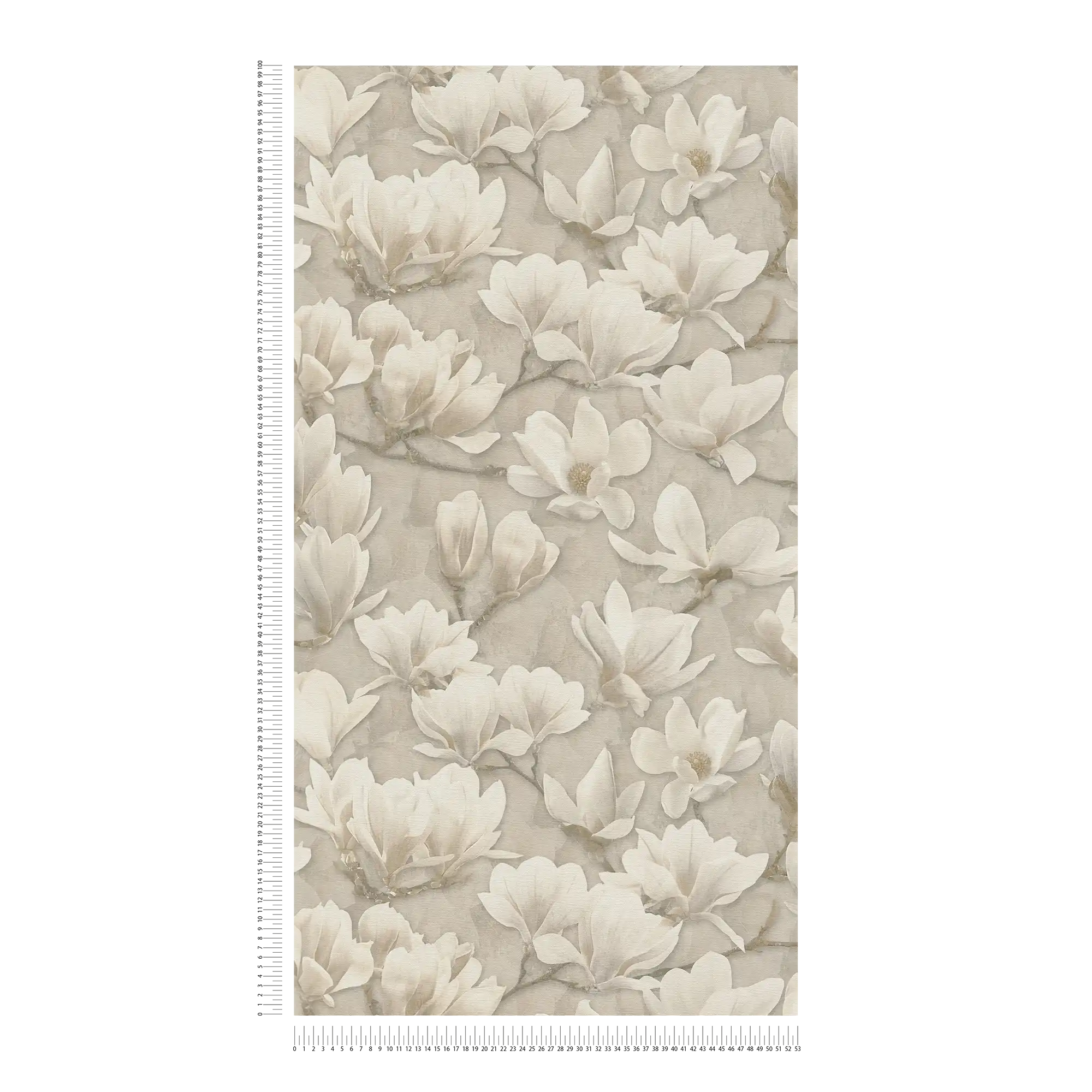             Vliestapete mit all over Magnolien Blumenmotiv Print – Beige, Creme, Weiß
        